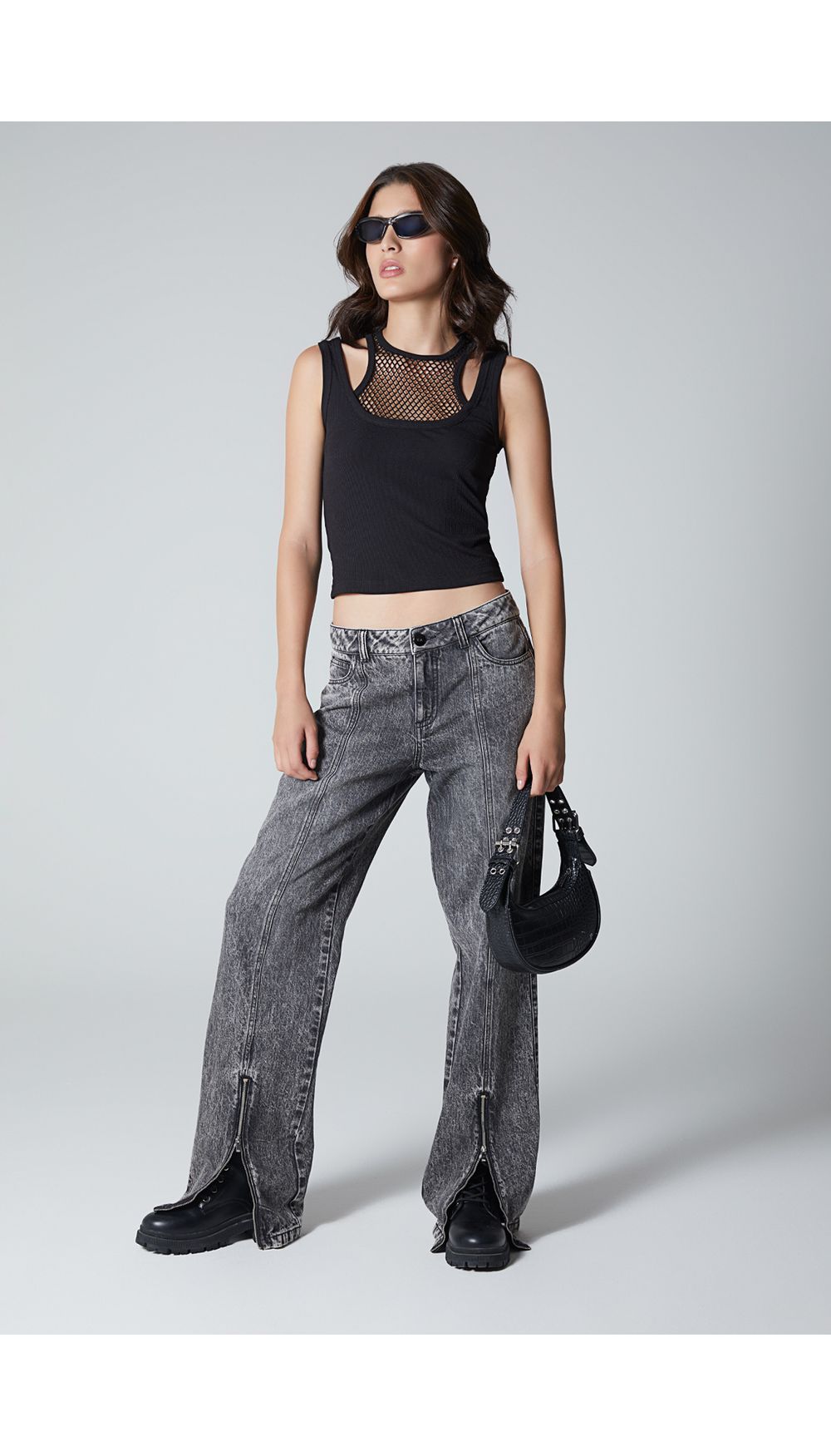 Blusa manga sisa con malla para mujer