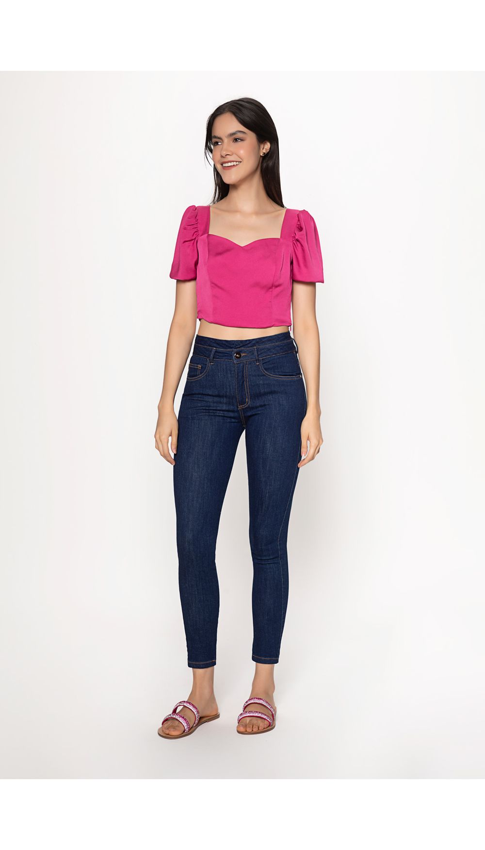 Blusa crop manga bombacha