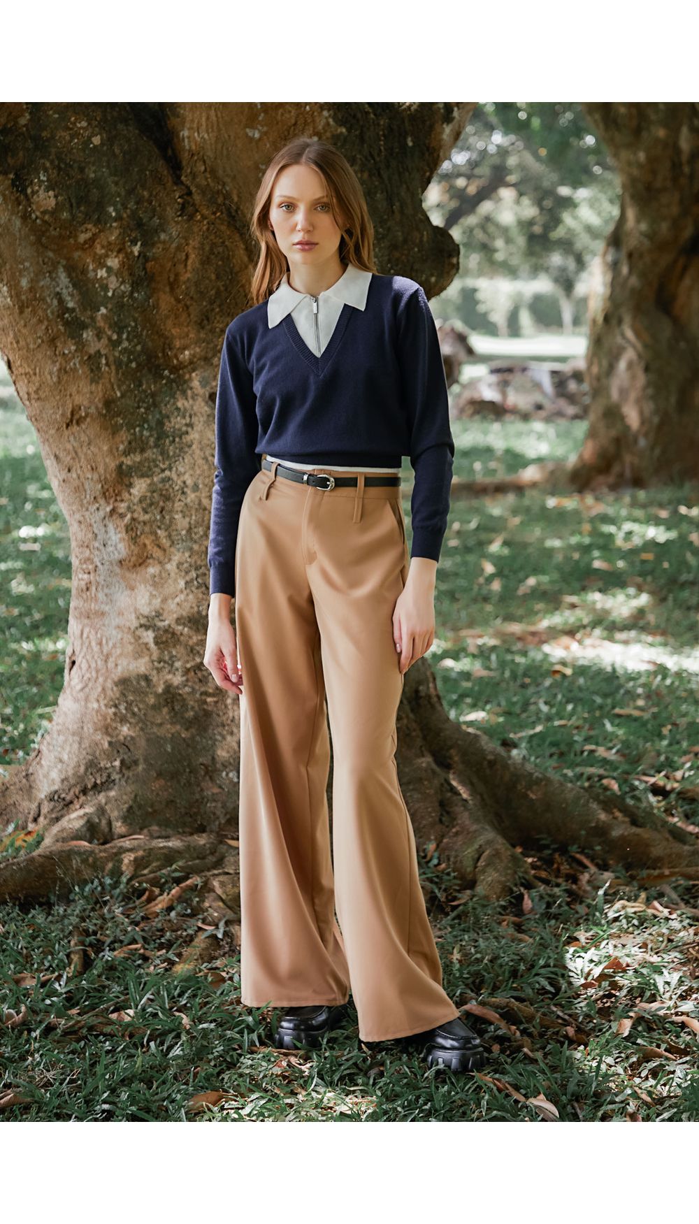 Buzo tejido con cuello polo para mujer