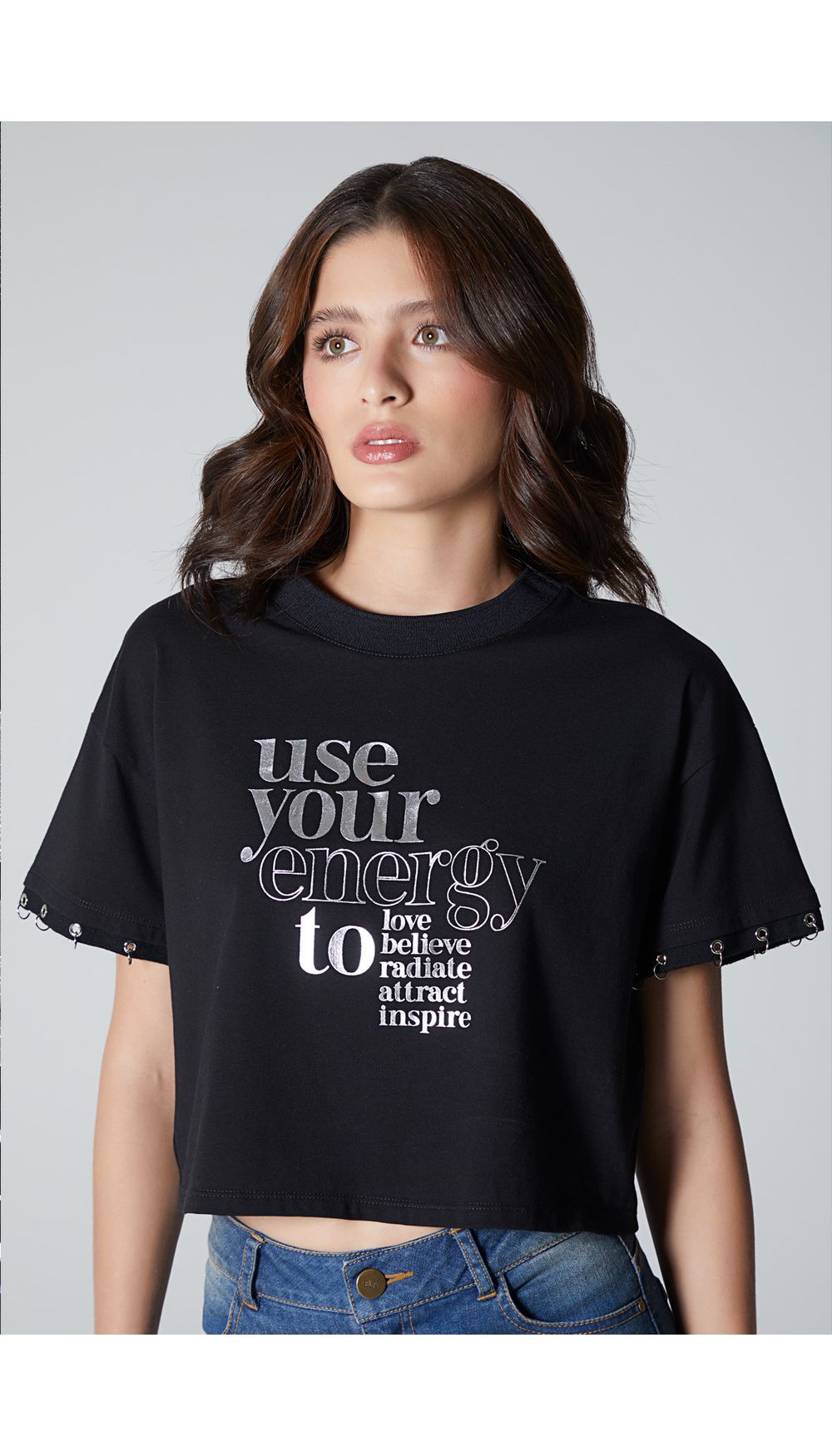 Camiseta crop para mujer manga corta