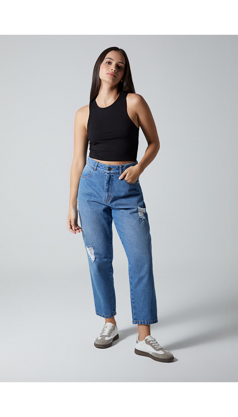 Blusa basica crop manga sisa para mujer