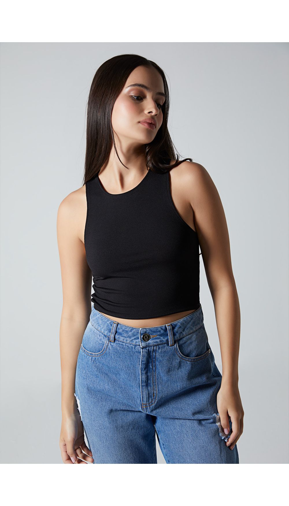 Blusa basica crop manga sisa para mujer