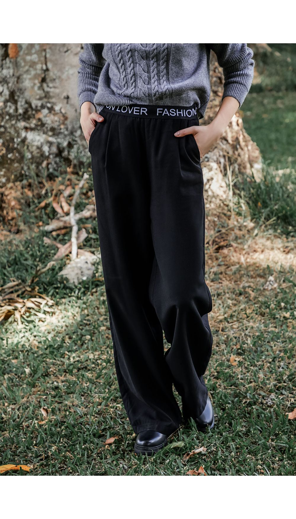 Pantalon palazzo tiro alto alto con elastico en cintura para mujer