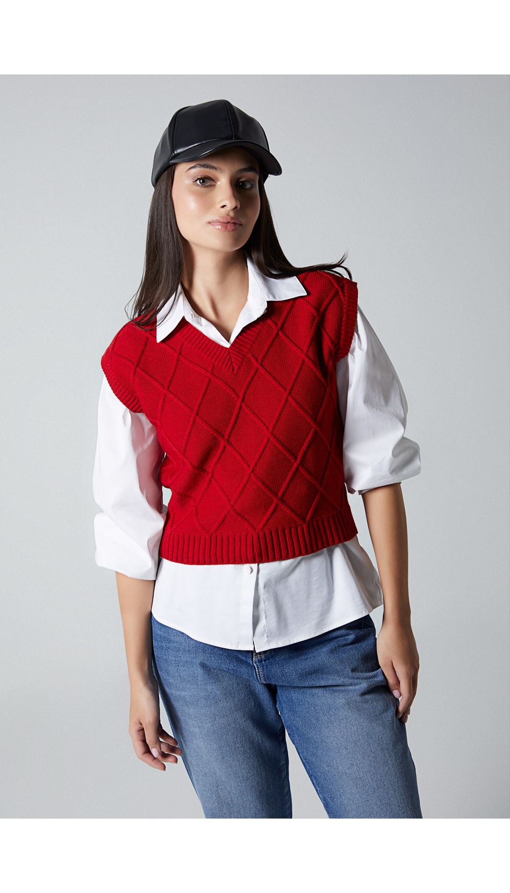 Chaleco para mujer con efecto rombos en frente