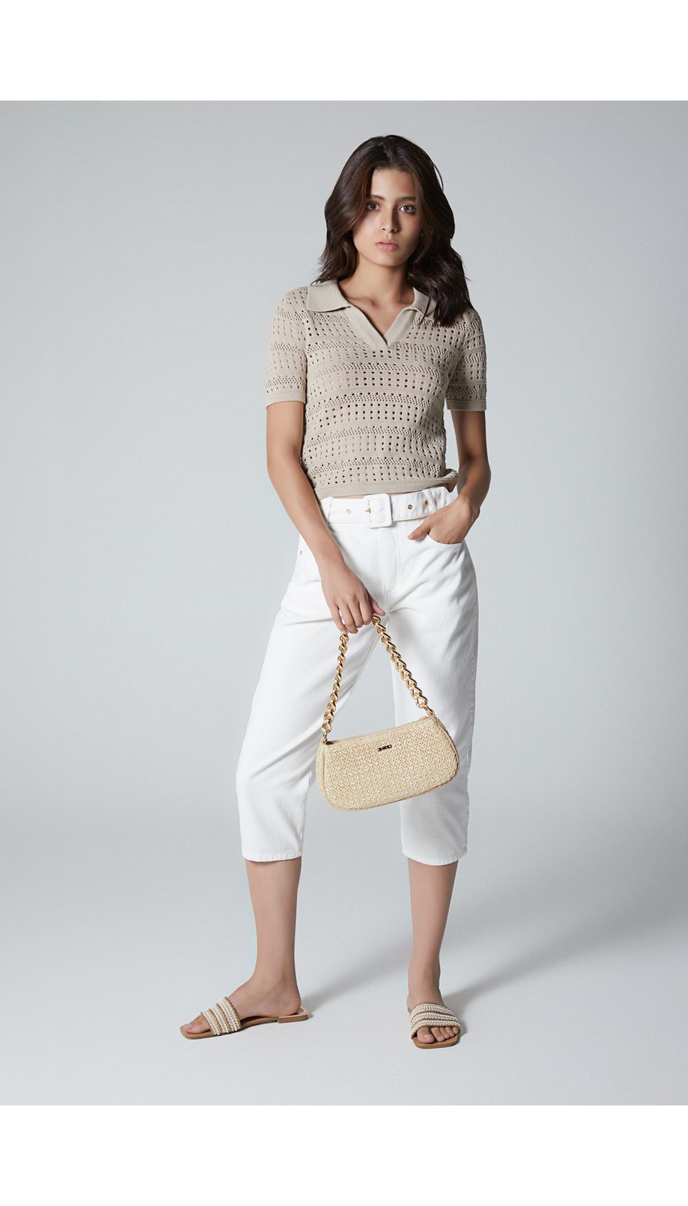 Blusa manga corta con tejido open knit p