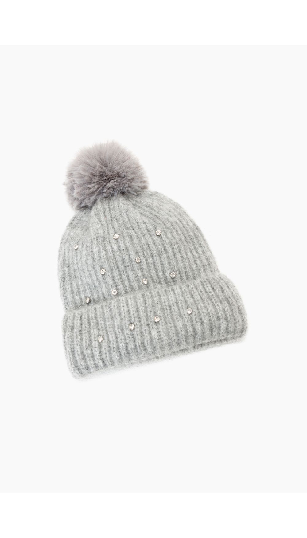 Gorro tejido con piedras y pompon