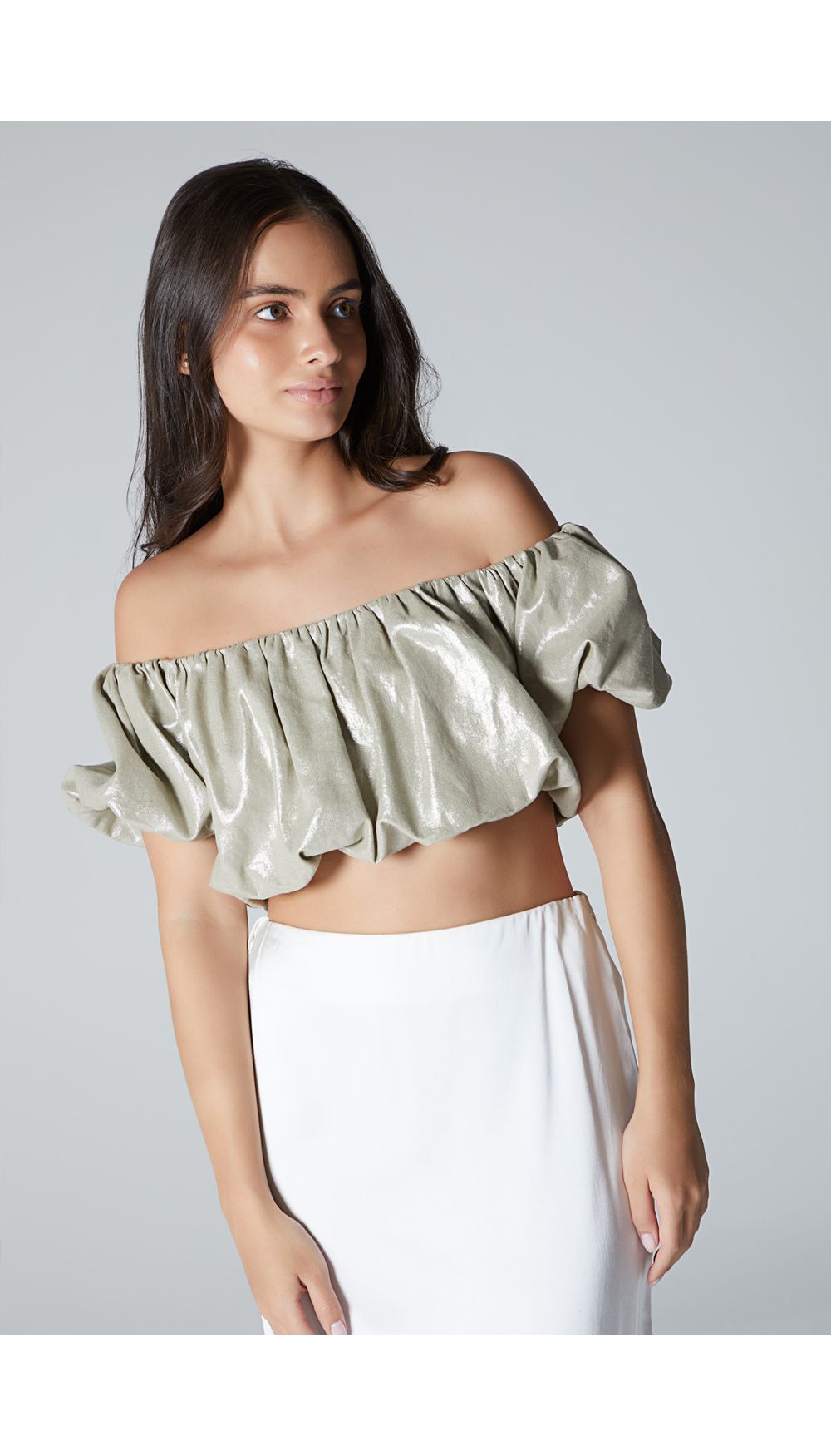 Blusa crop con efecto globo para mujer