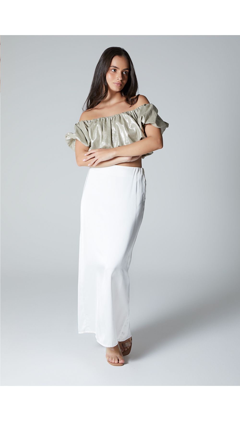 Blusa crop con efecto globo para mujer