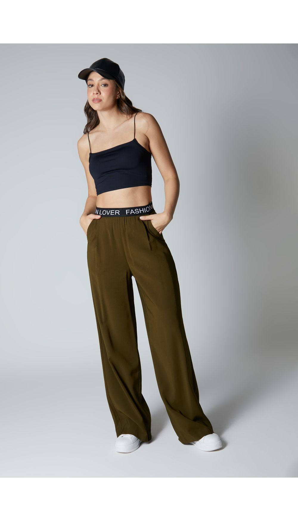 Pantalon palazzo tiro alto alto con elastico en cintura para mujer