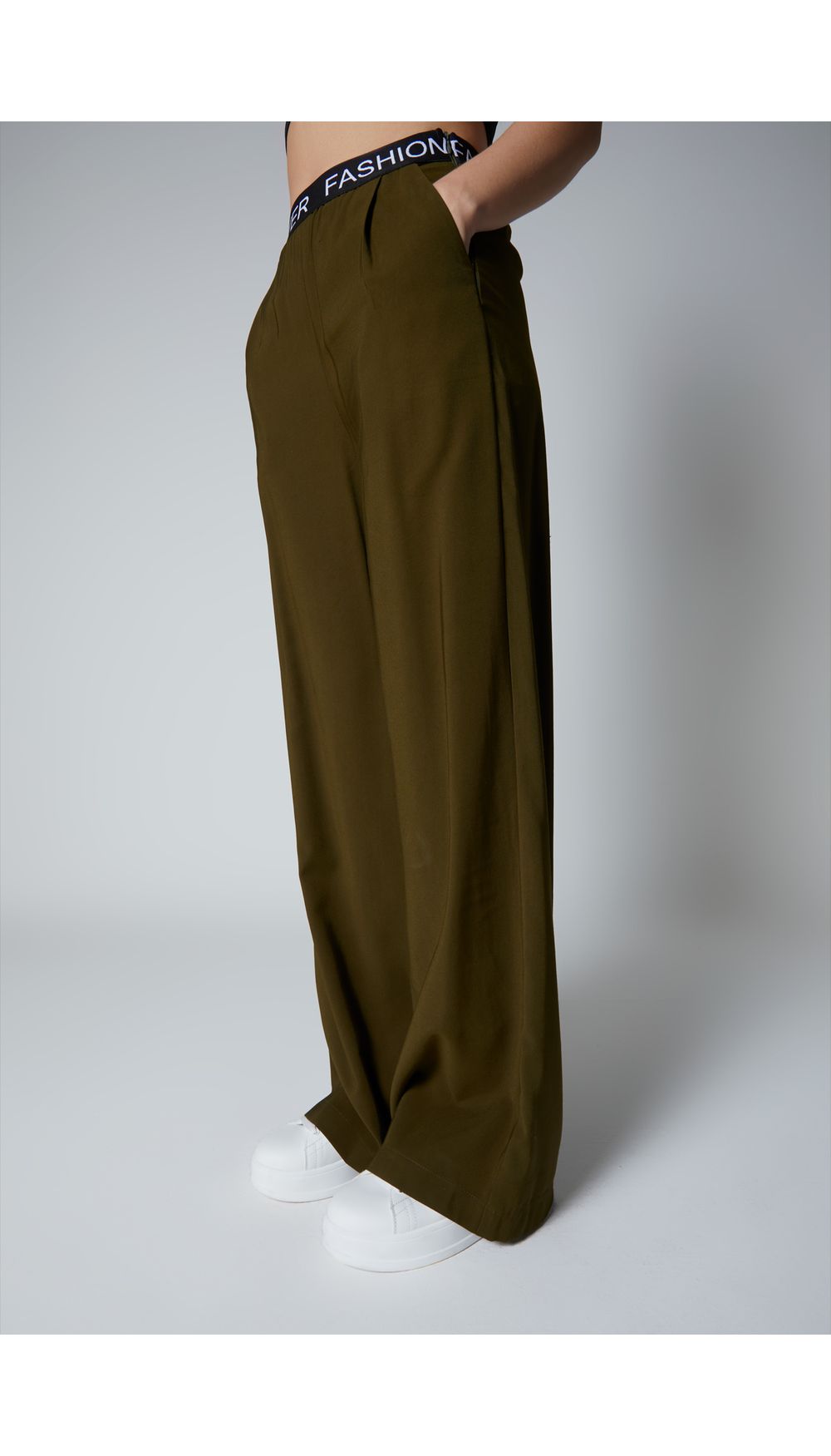 Pantalon palazzo tiro alto alto con elastico en cintura para mujer