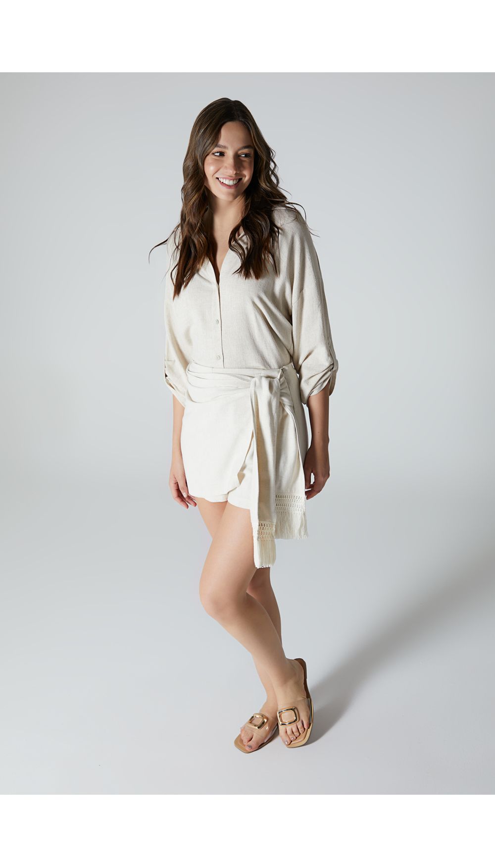 Falda short en lino para mujer