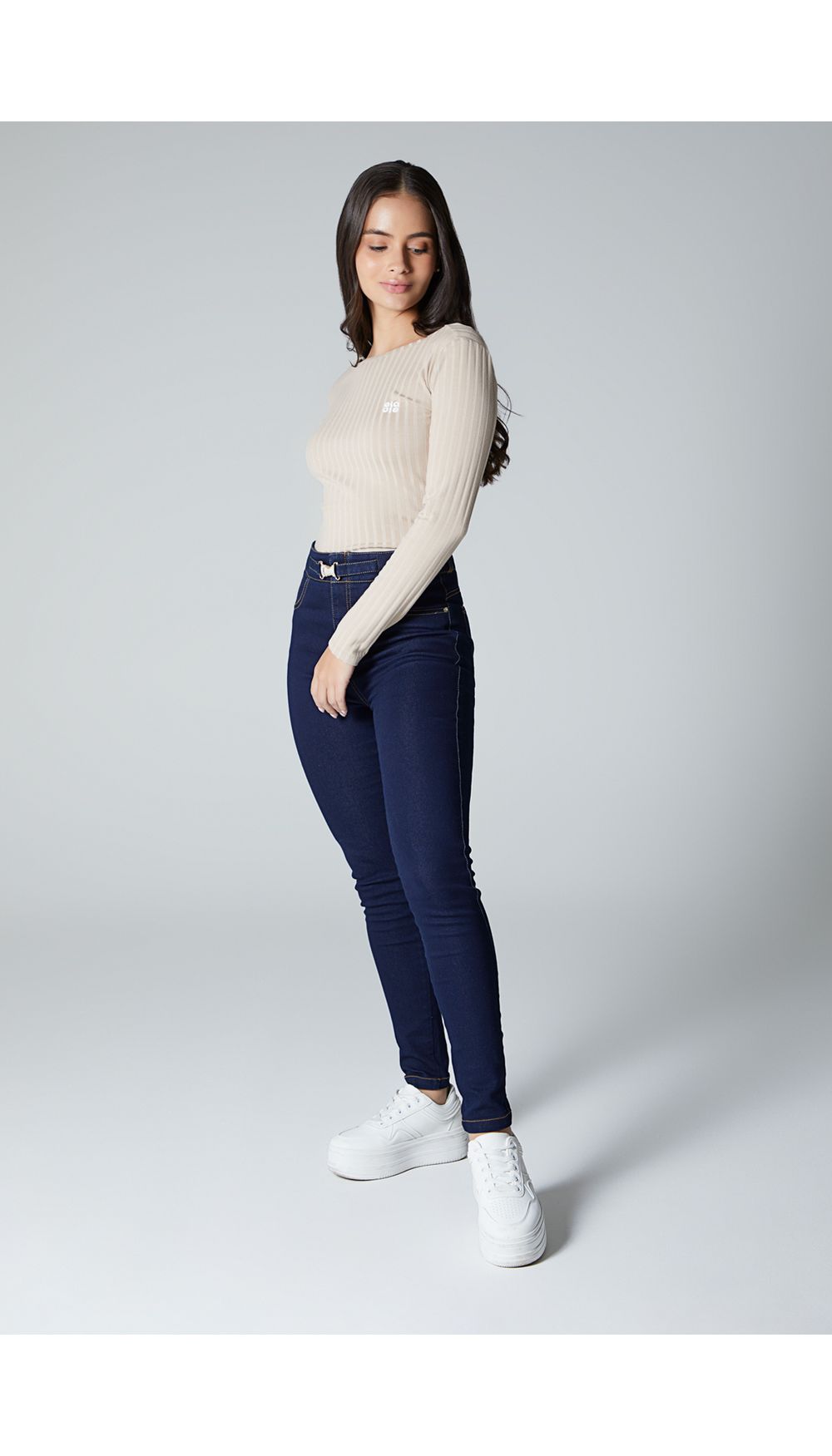 Blusa manga larga en rib para mujer