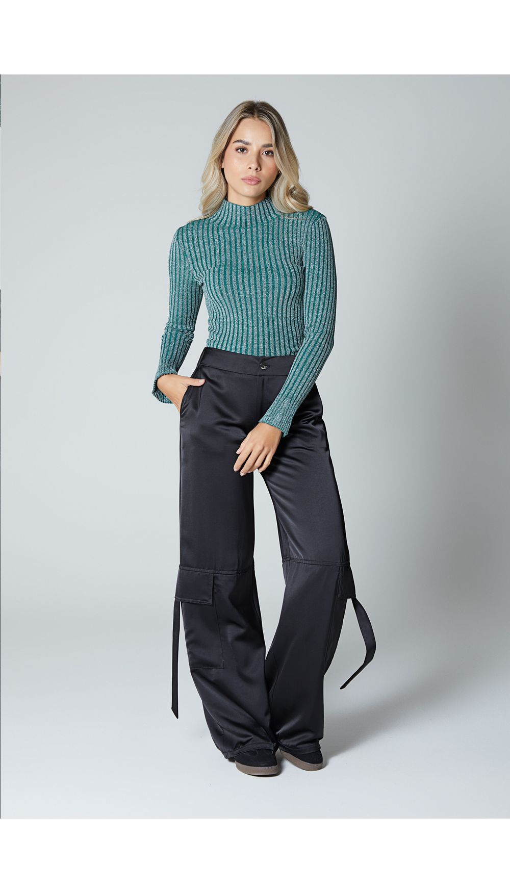 Blusa manga larga en tejido de lurex para mujer