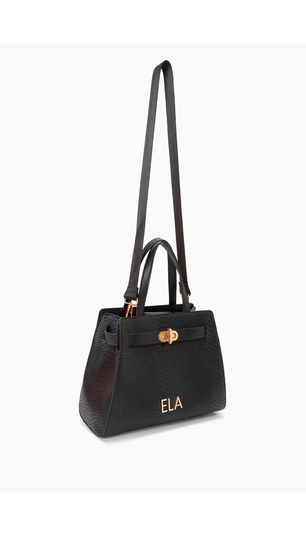 Bolso mano con herraje en frontal y logo ela