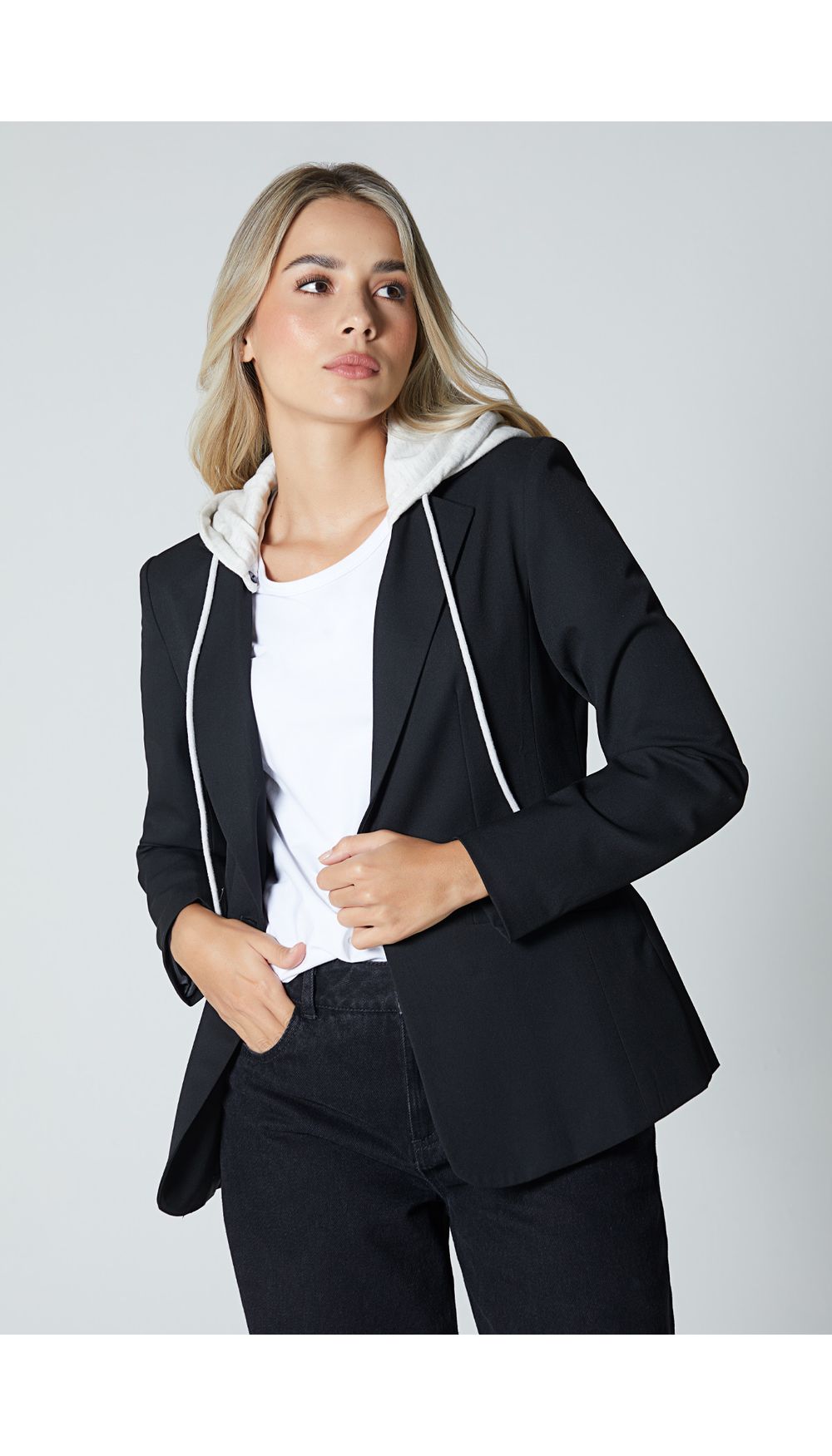 Blazer manga larga con capucha para muje