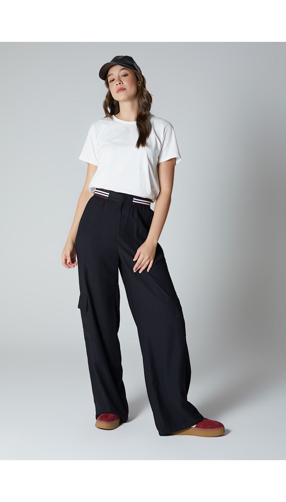 Pantalon bota recta tiro alto alto con elastico en pretina para mujer