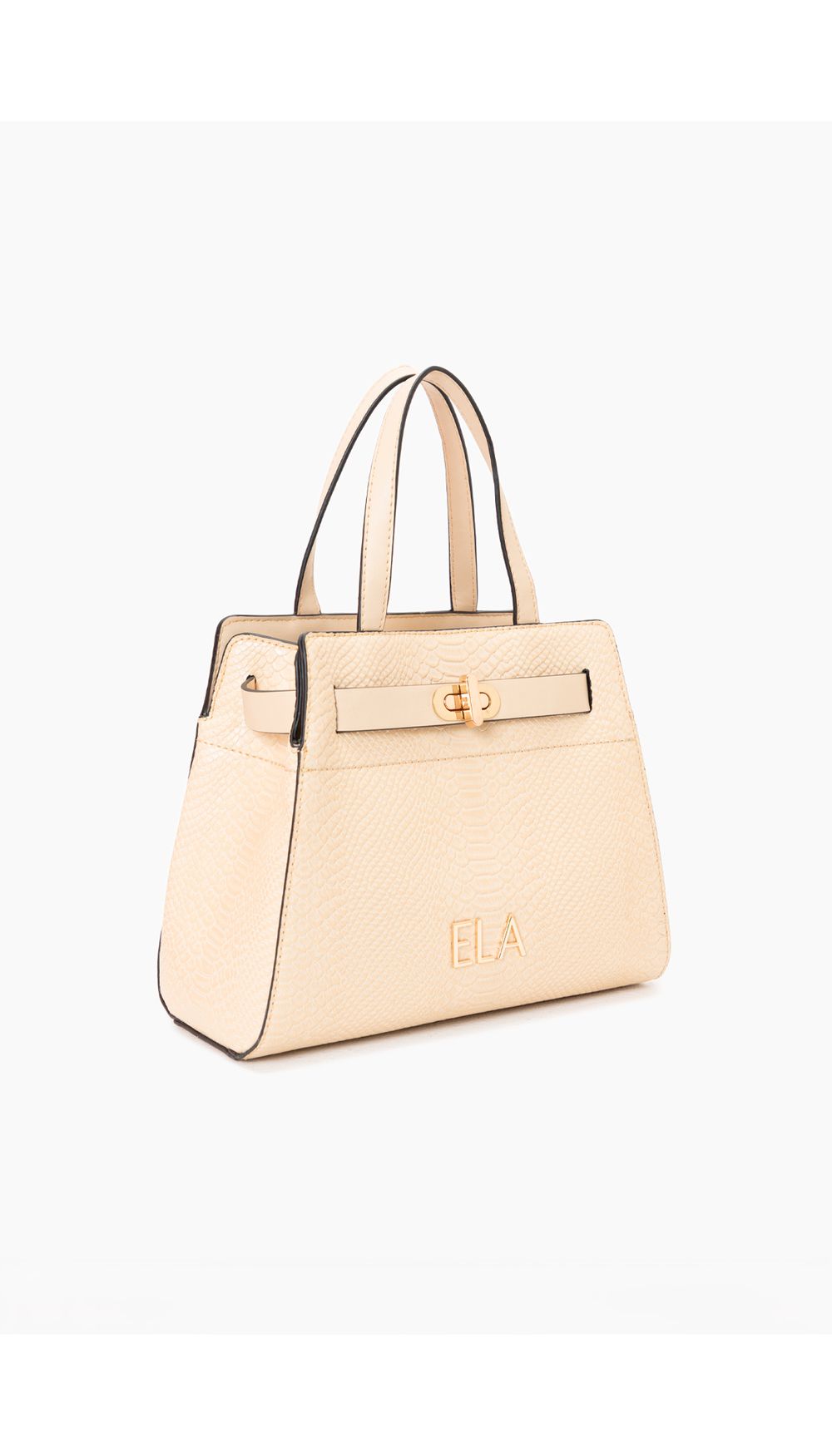 Bolso mano con herraje en frontal y logo
