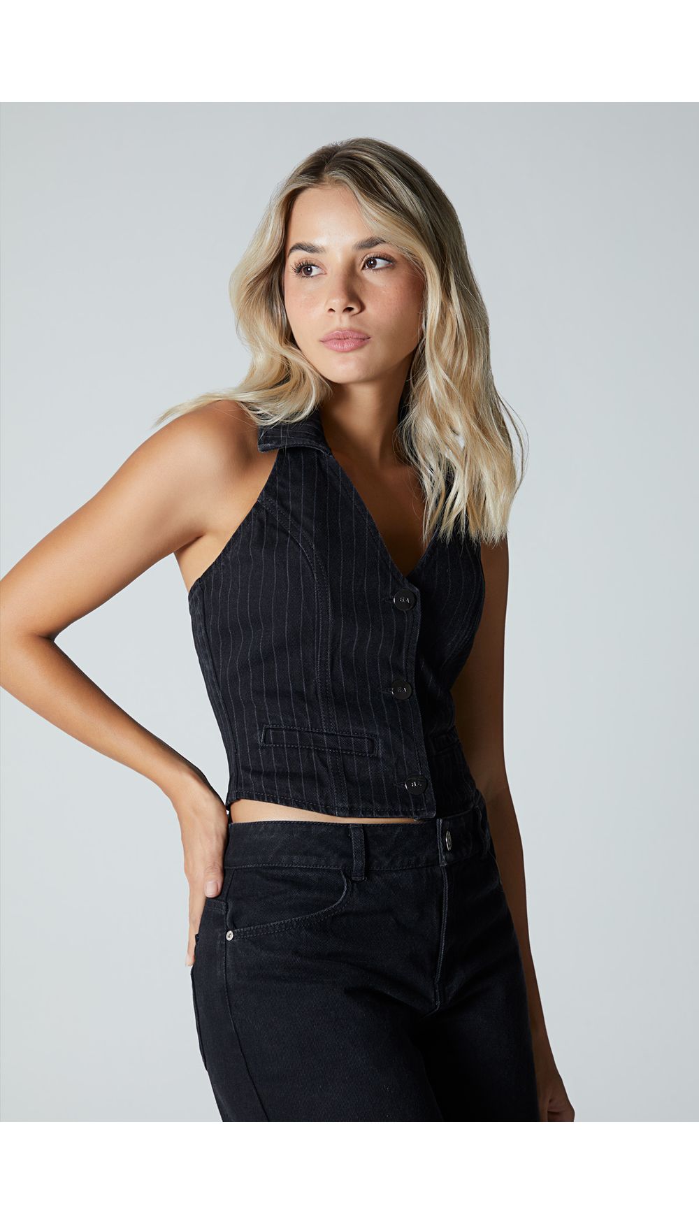 Blusa tipo chaleco  para mujer cuello ha