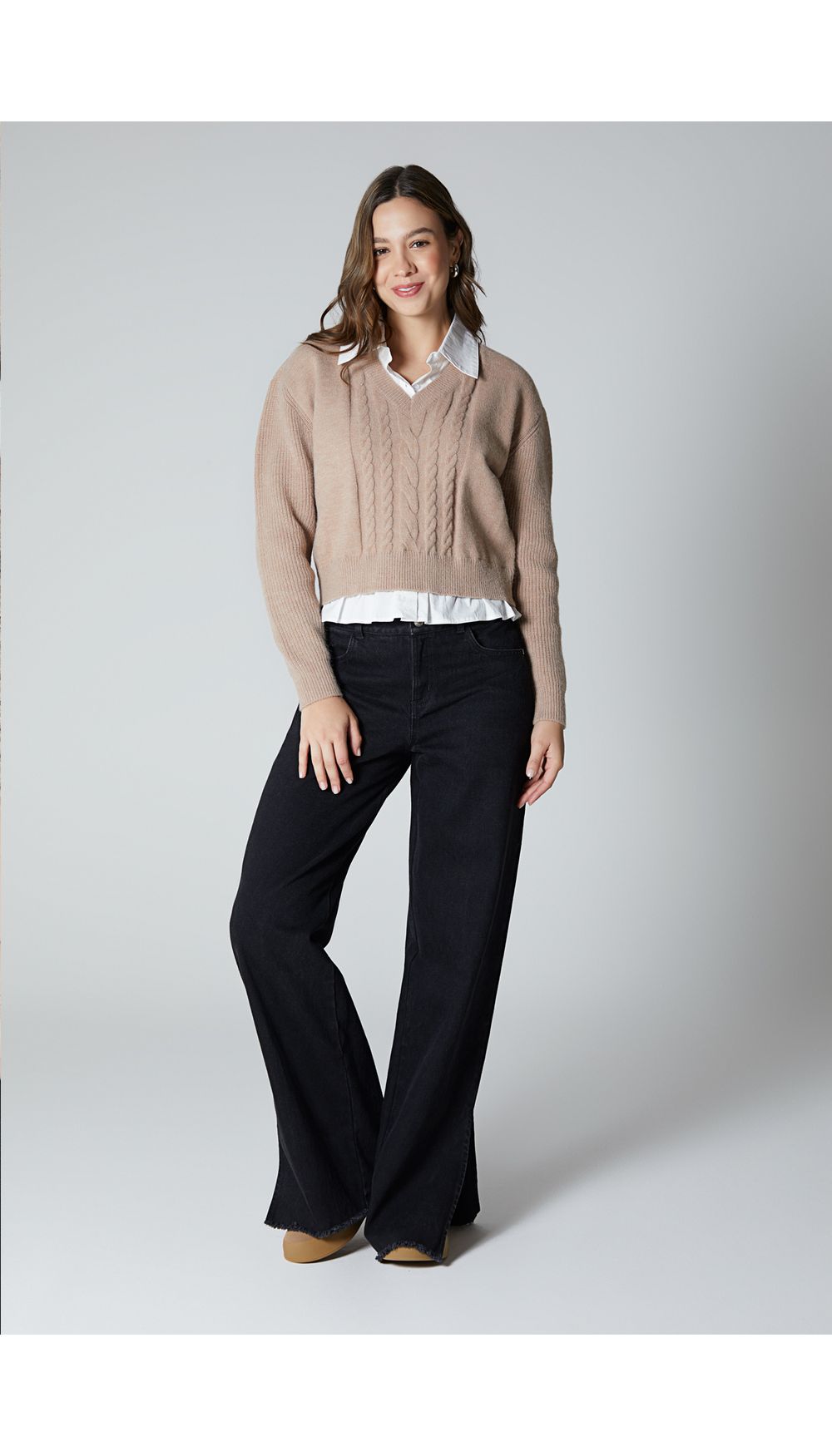Blusa manga larga con cuello camisero pa