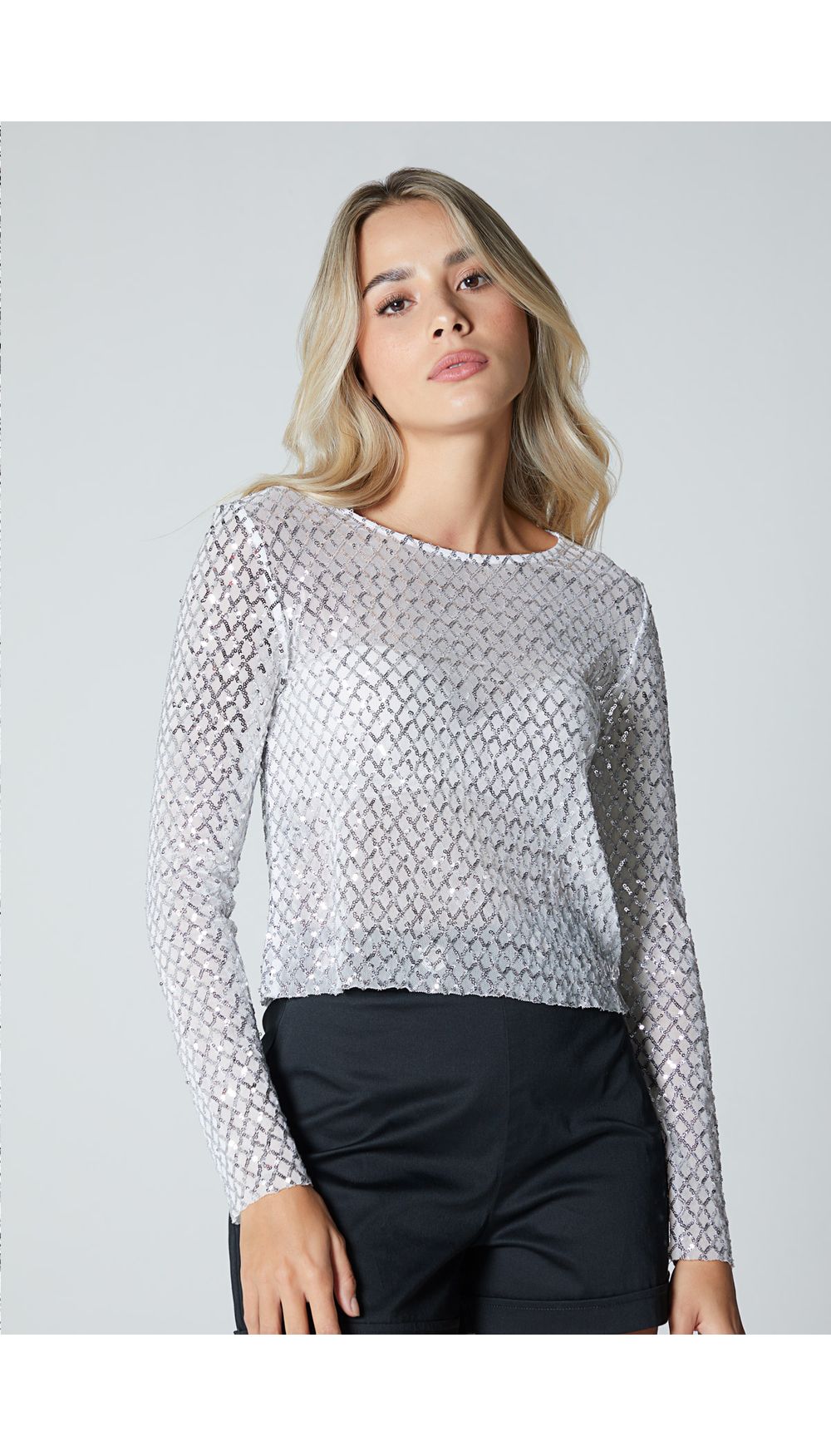 Blusa manga larga en lentejuelas para mujer