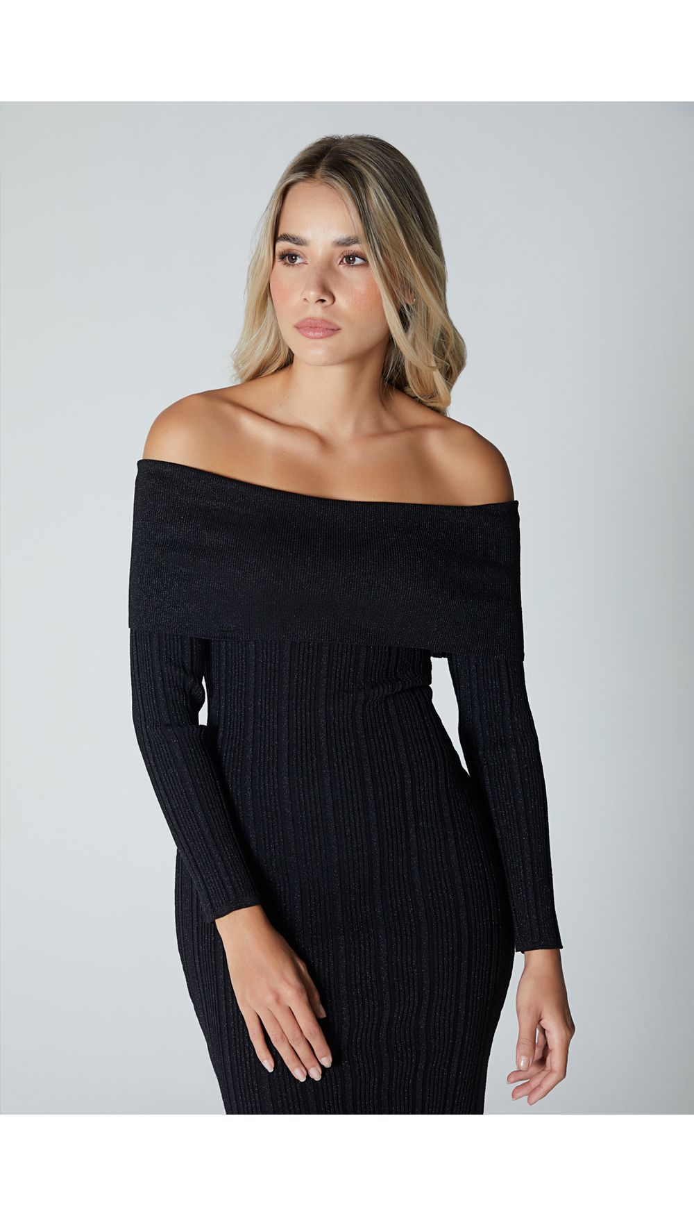 Vestido corto escote bandeja con lurex p