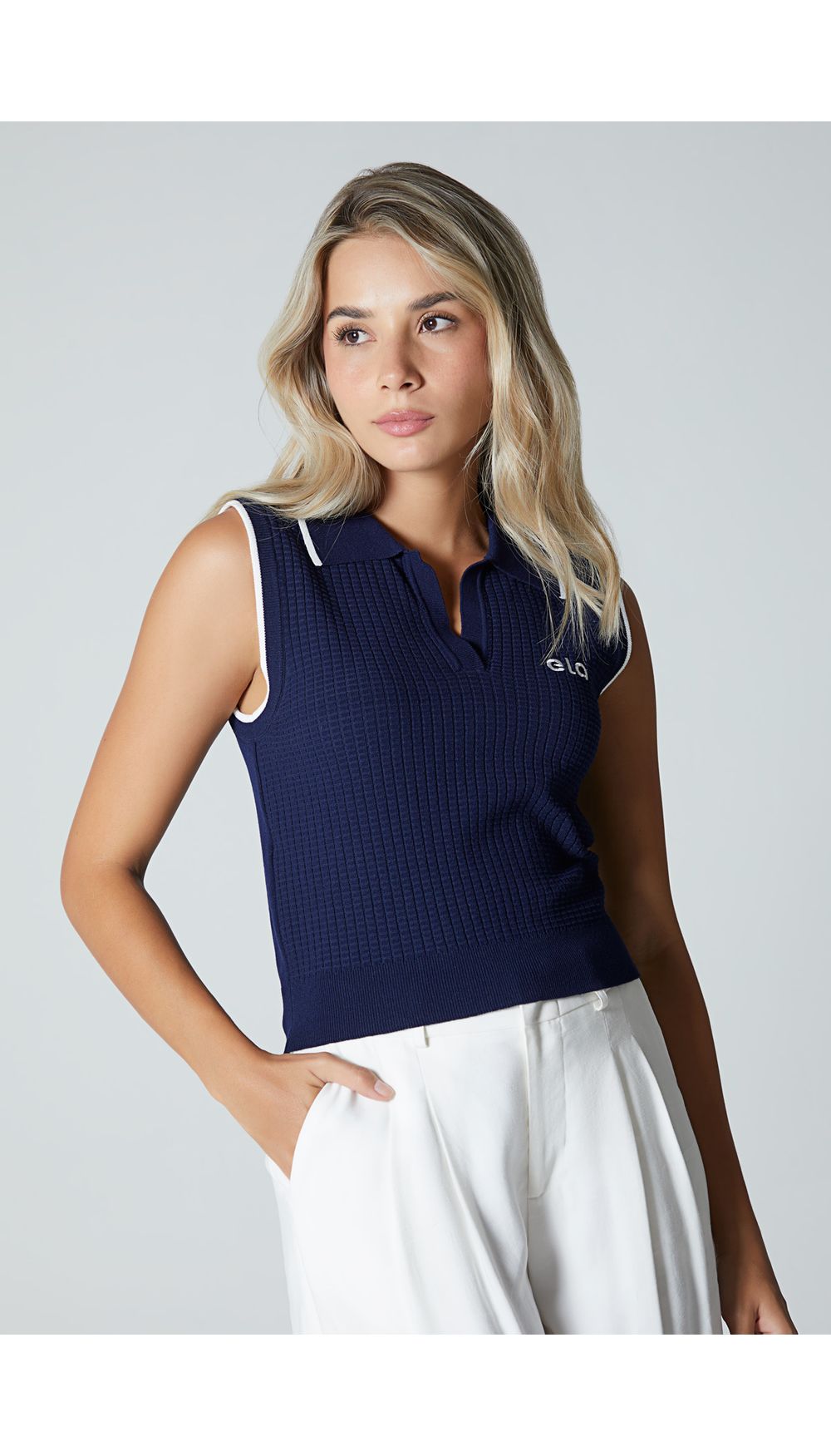 Blusa manga sisa tipo polo para mujer