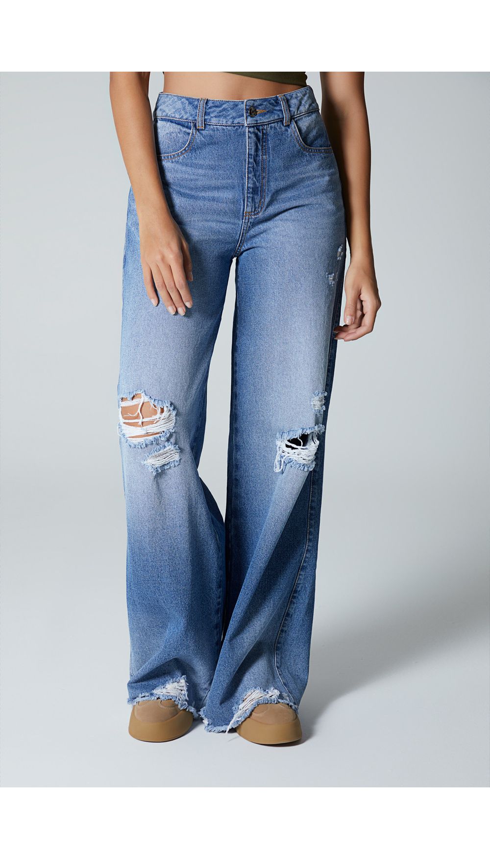 Jean para mujer  tiro alto palazo con rotos