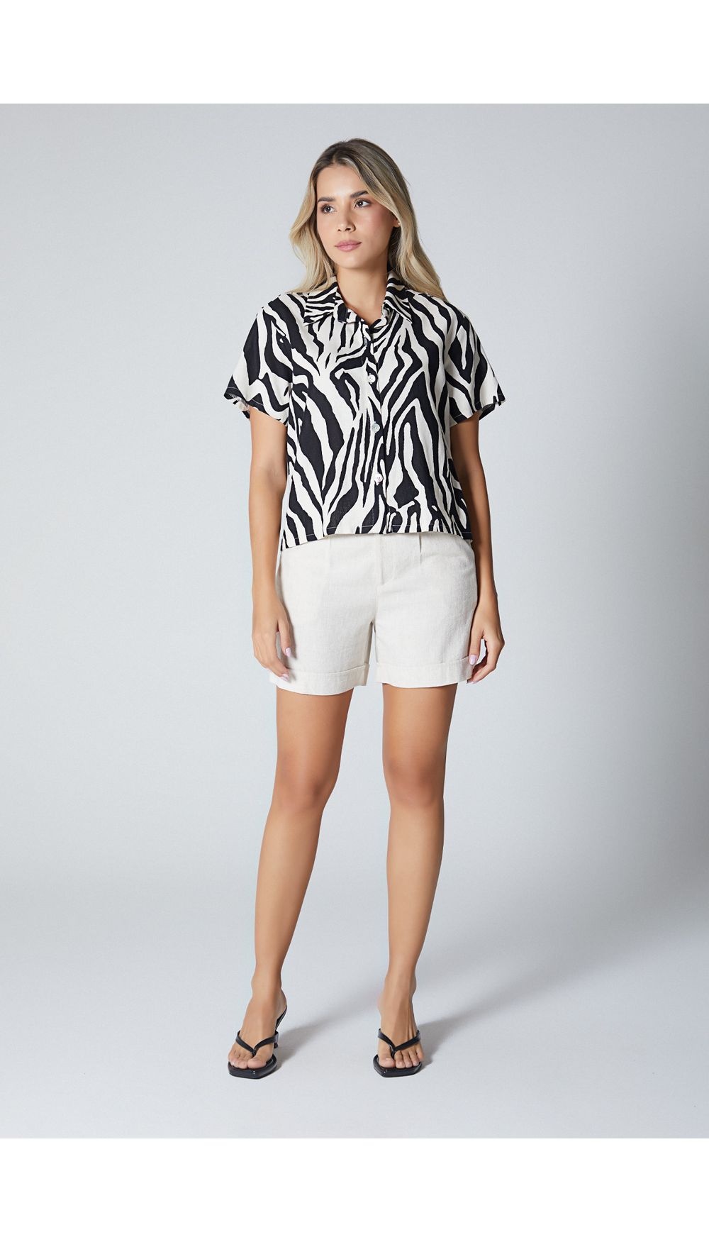 Blusa camisera manga corta para mujer