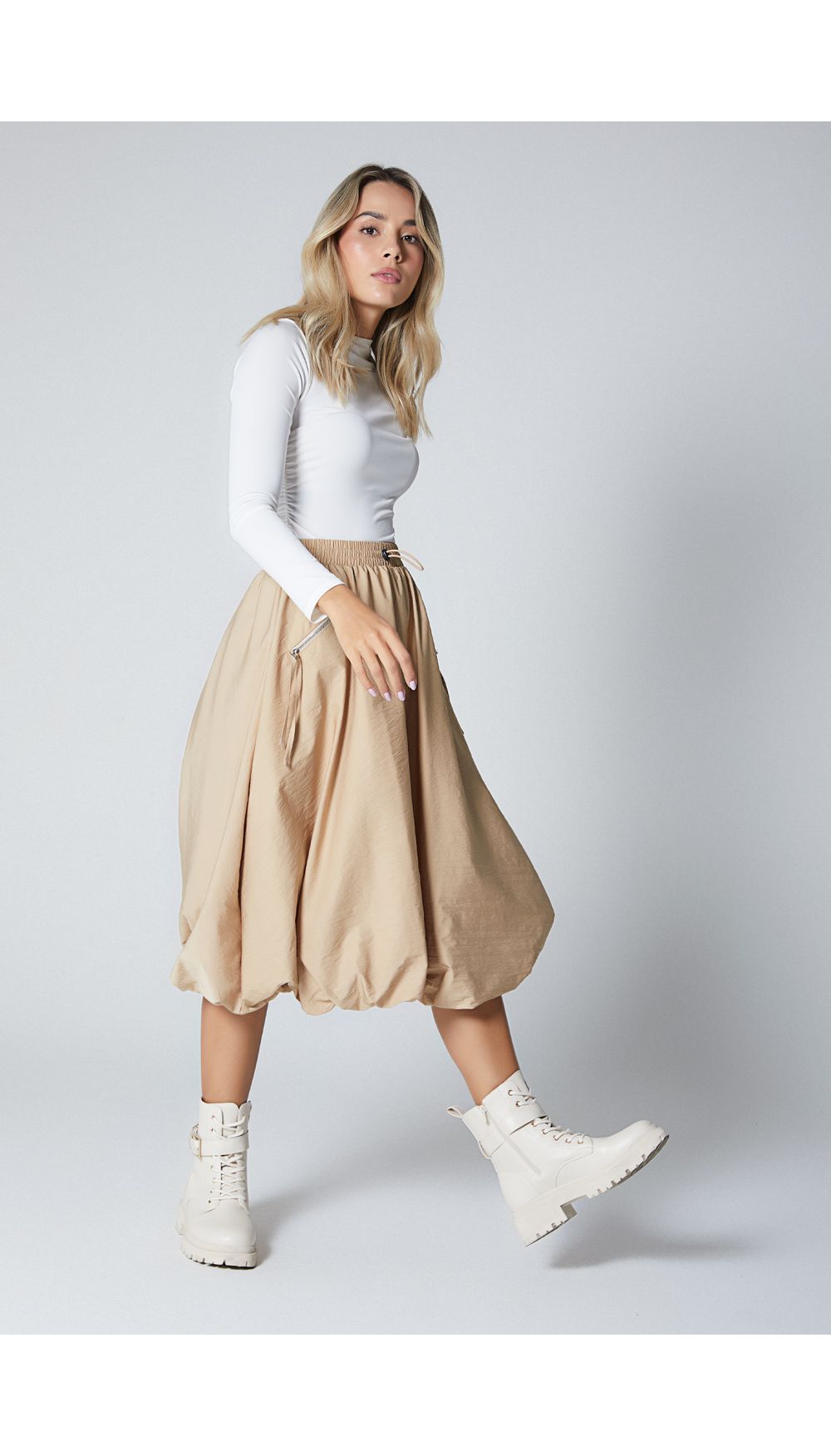 Falda tiro alto largo midi para mujer