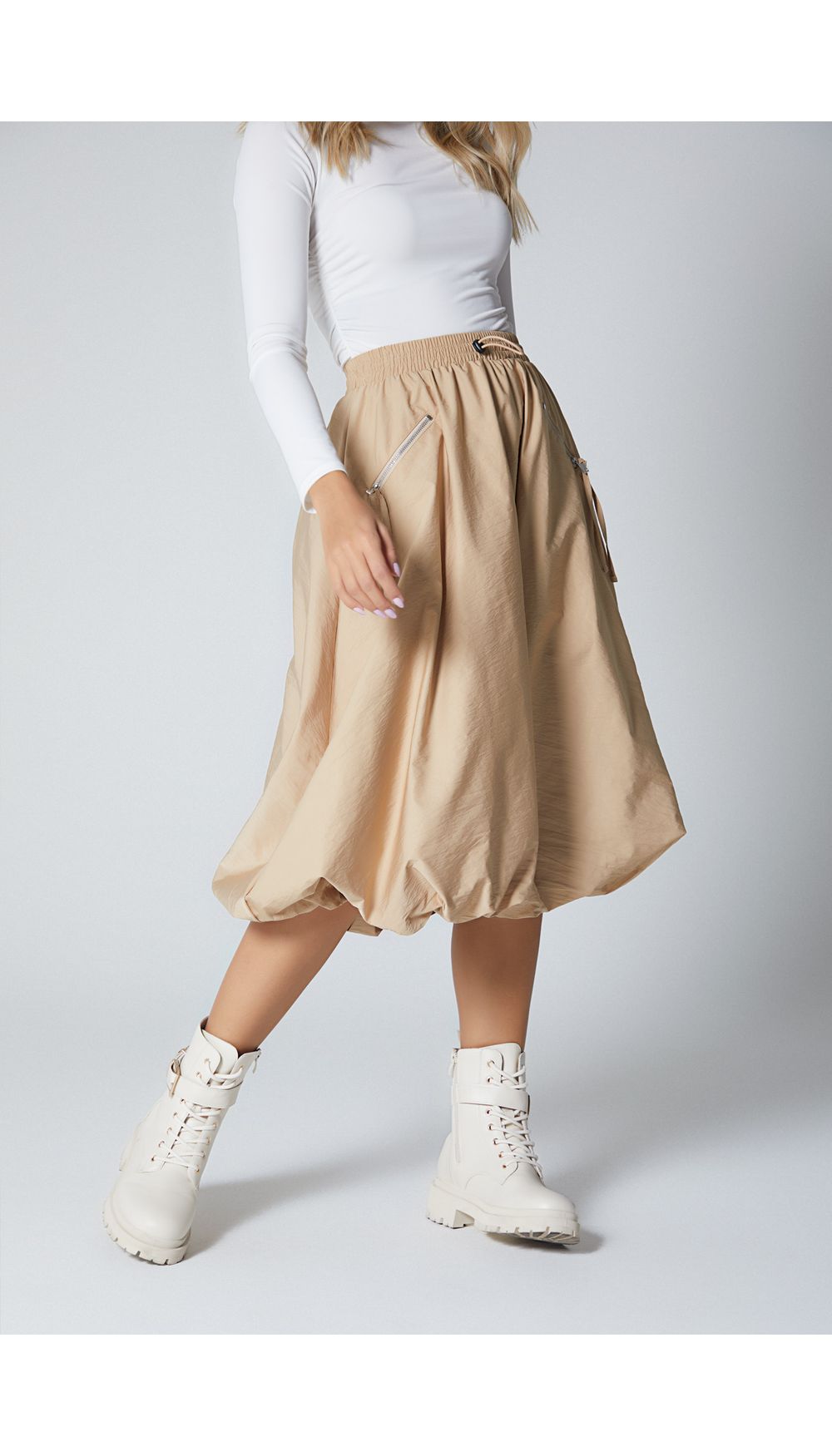 Falda tiro alto largo midi para mujer