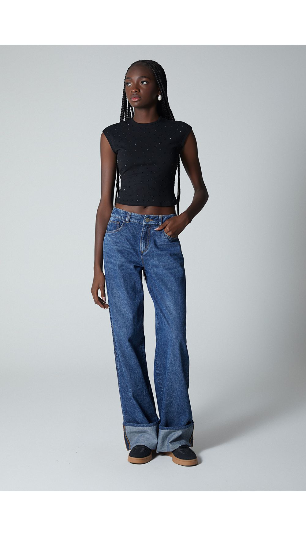 Blusa manga sisa con hotfix para mujer