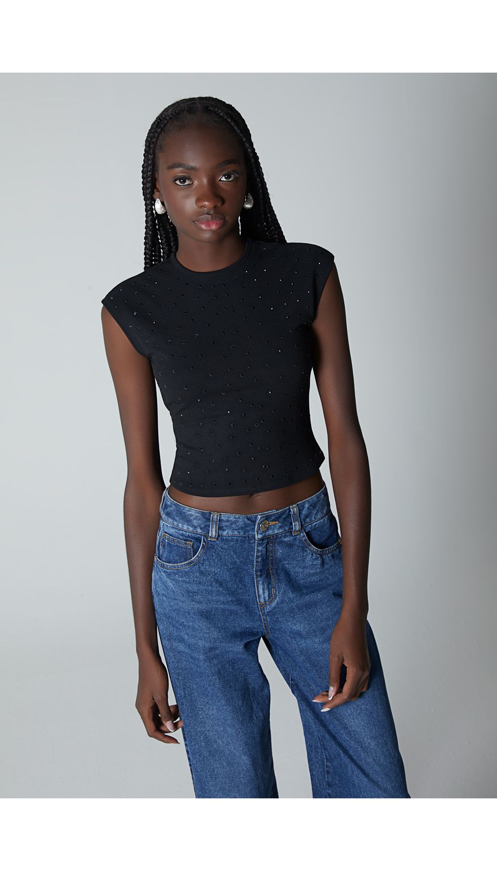 Blusa manga sisa con hotfix para mujer