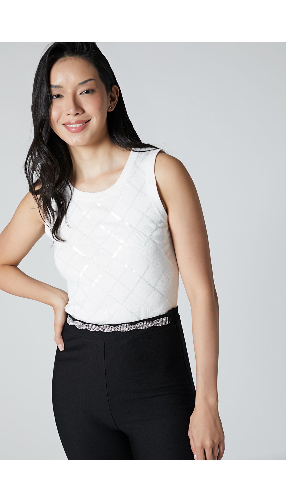 Blusa manga sisa tejida con lentejuela para mujer