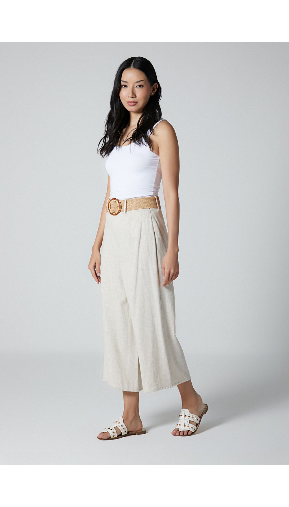 Pantalon culotte para mujer con cinturon