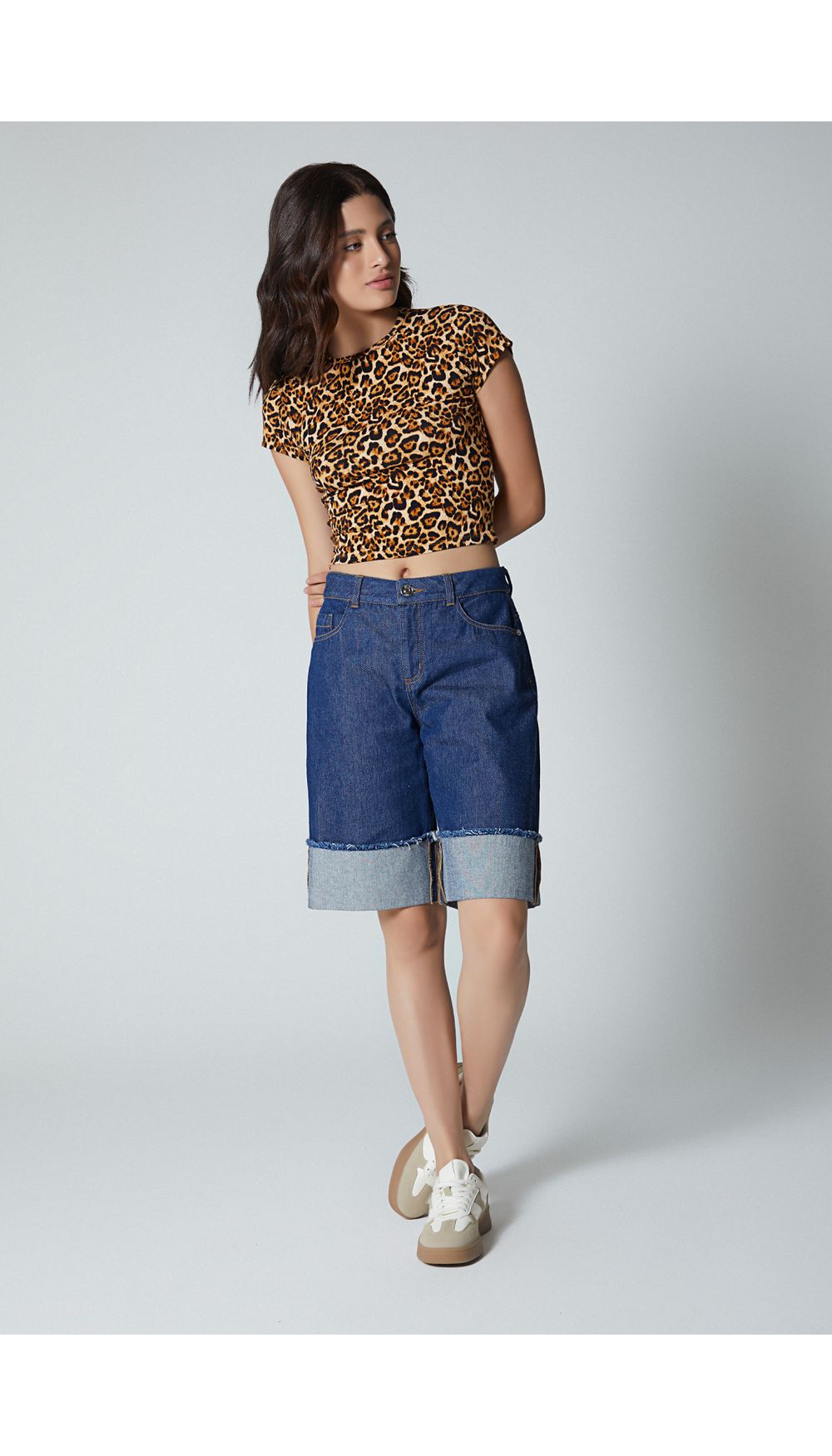 Camiseta manga corta largo crop para muj