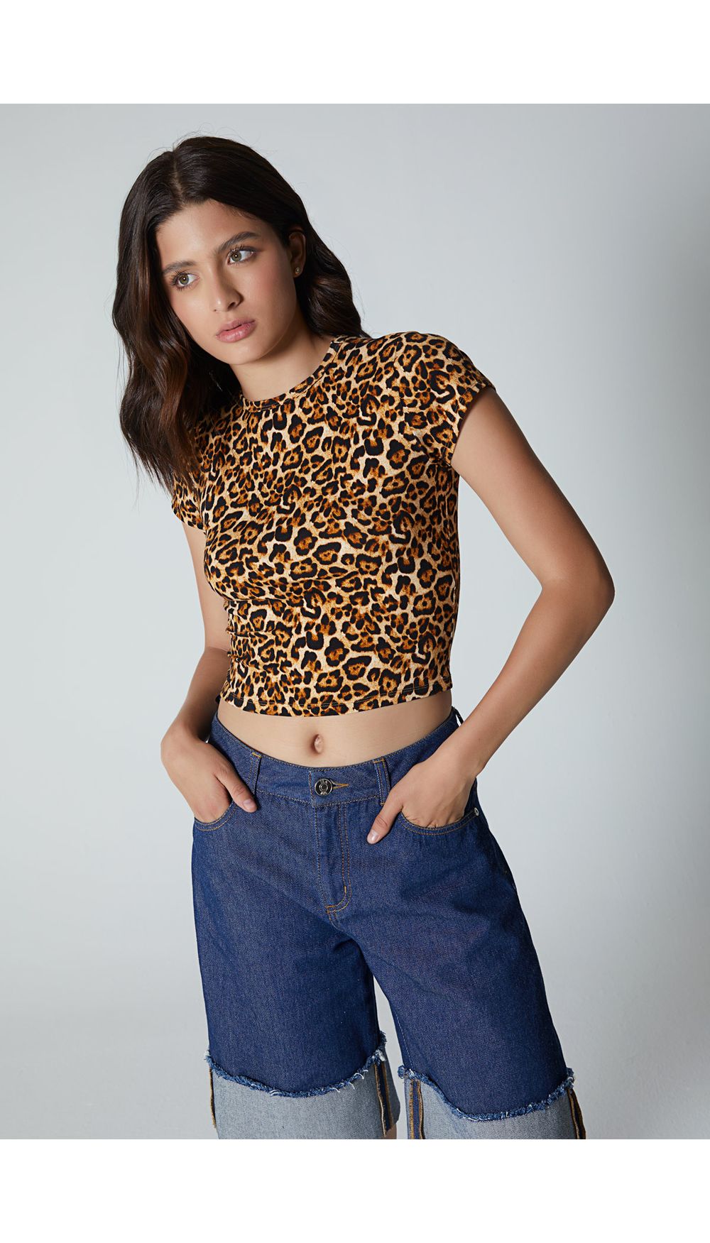 Camiseta manga corta largo crop para muj