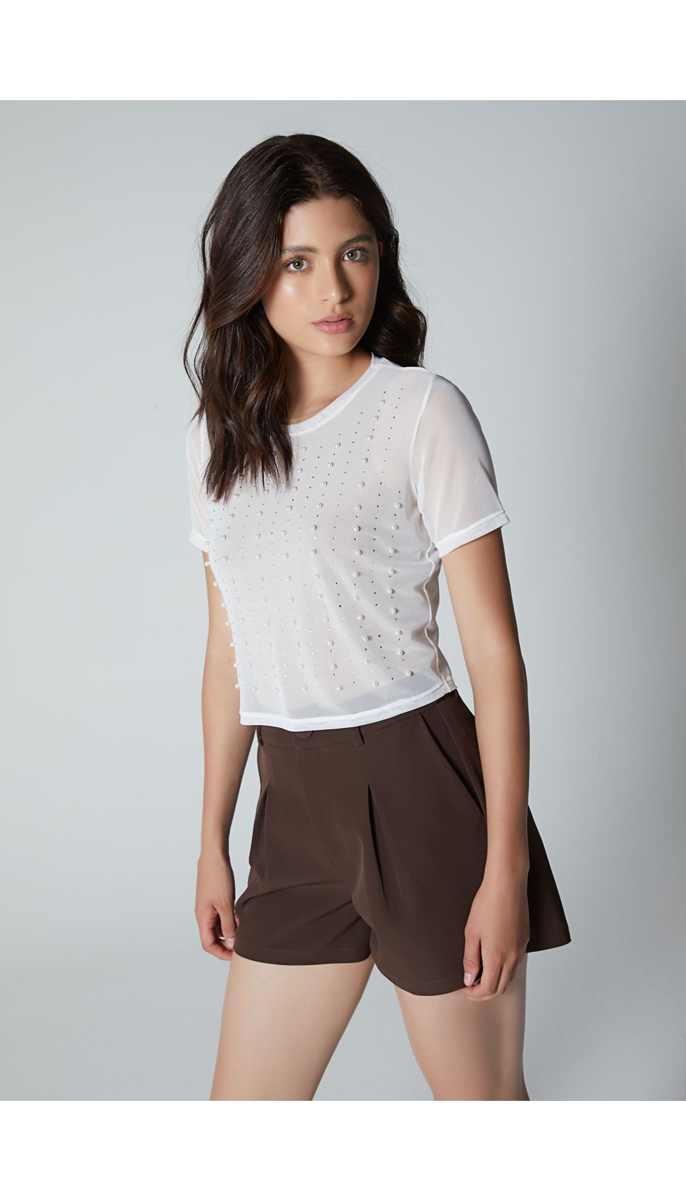 Blusa en malla con apliques para mujer