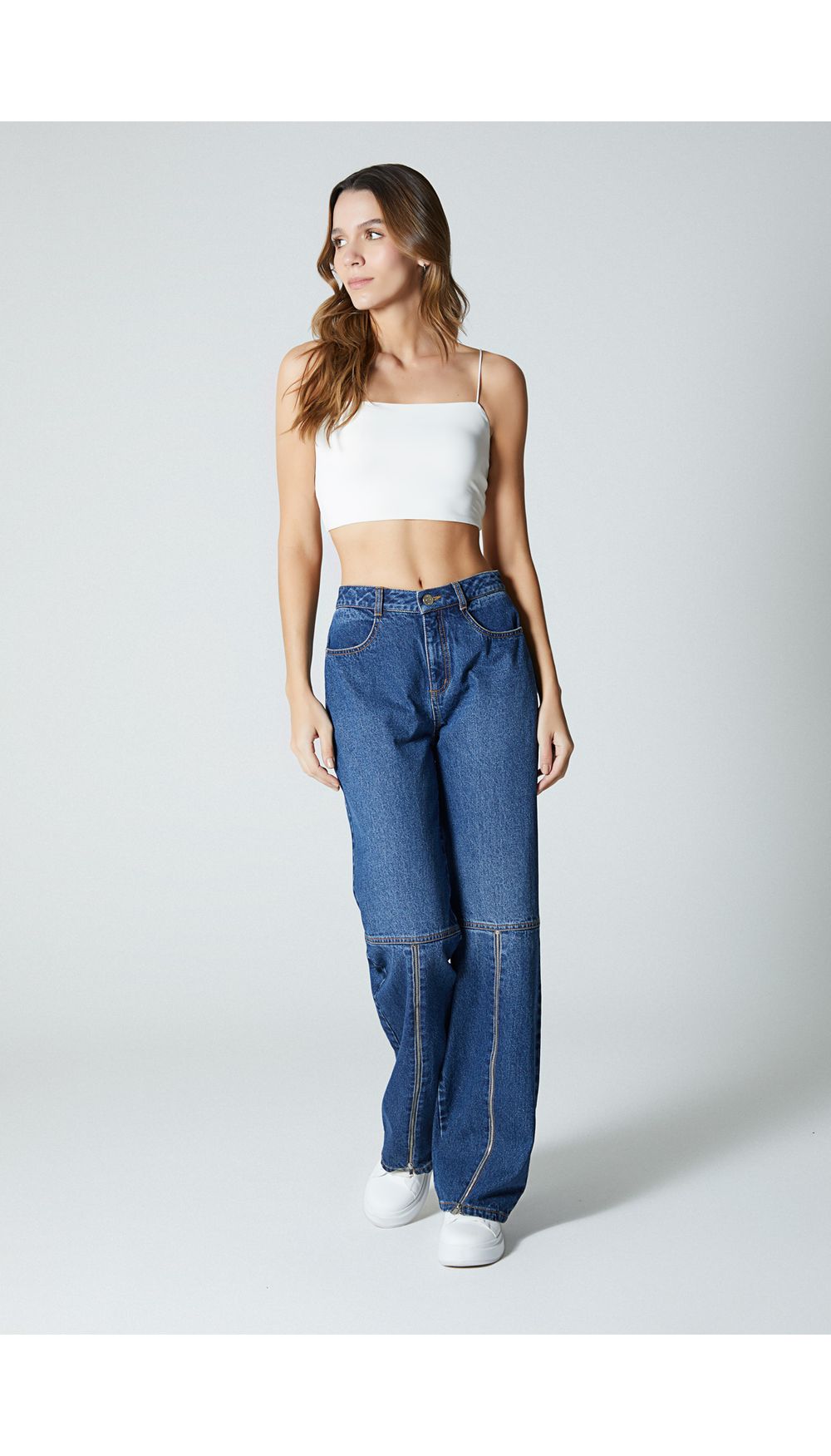 Jean para mujer  tiro medio recto con ci