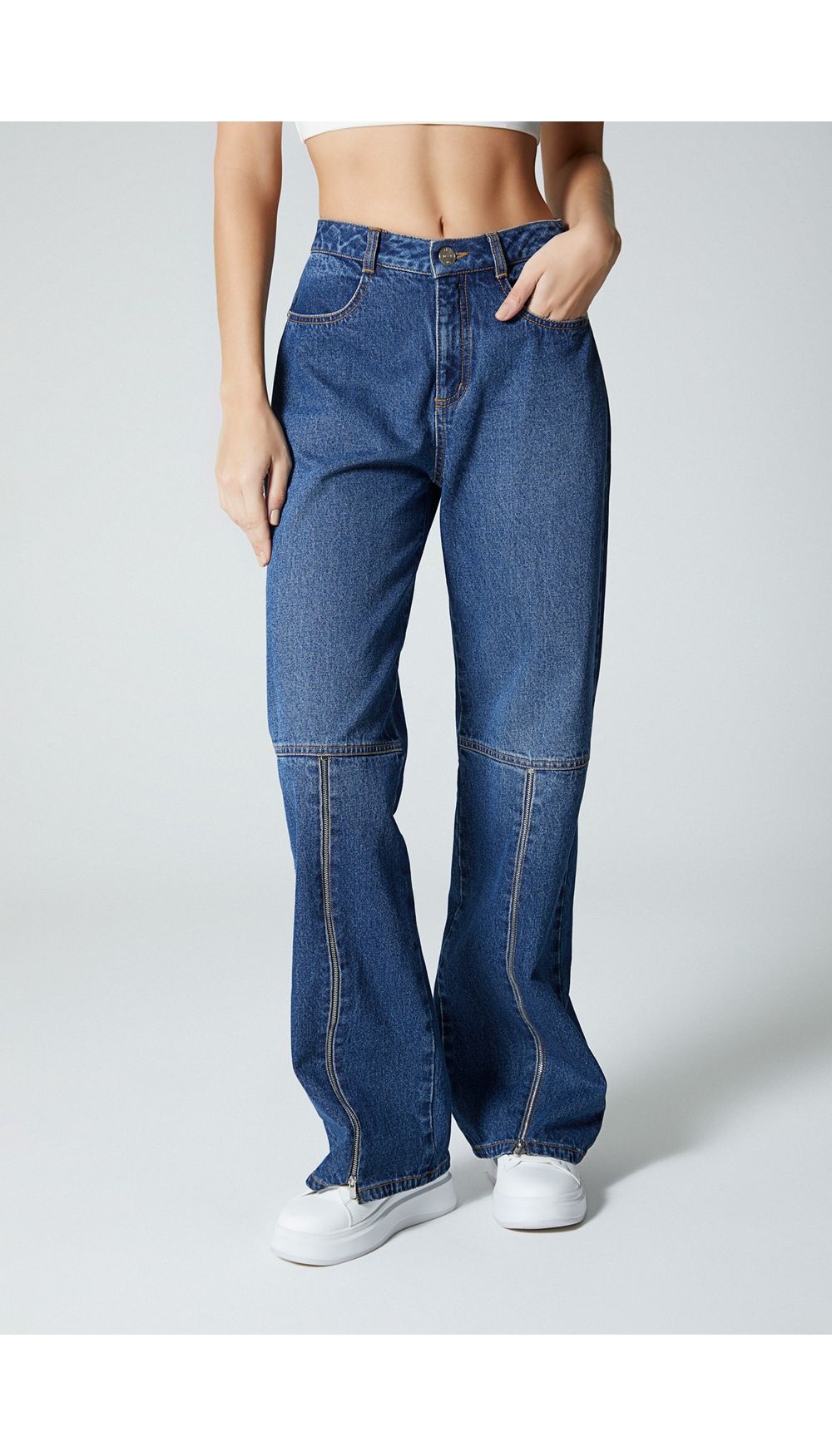 Jean para mujer  tiro medio recto con ci