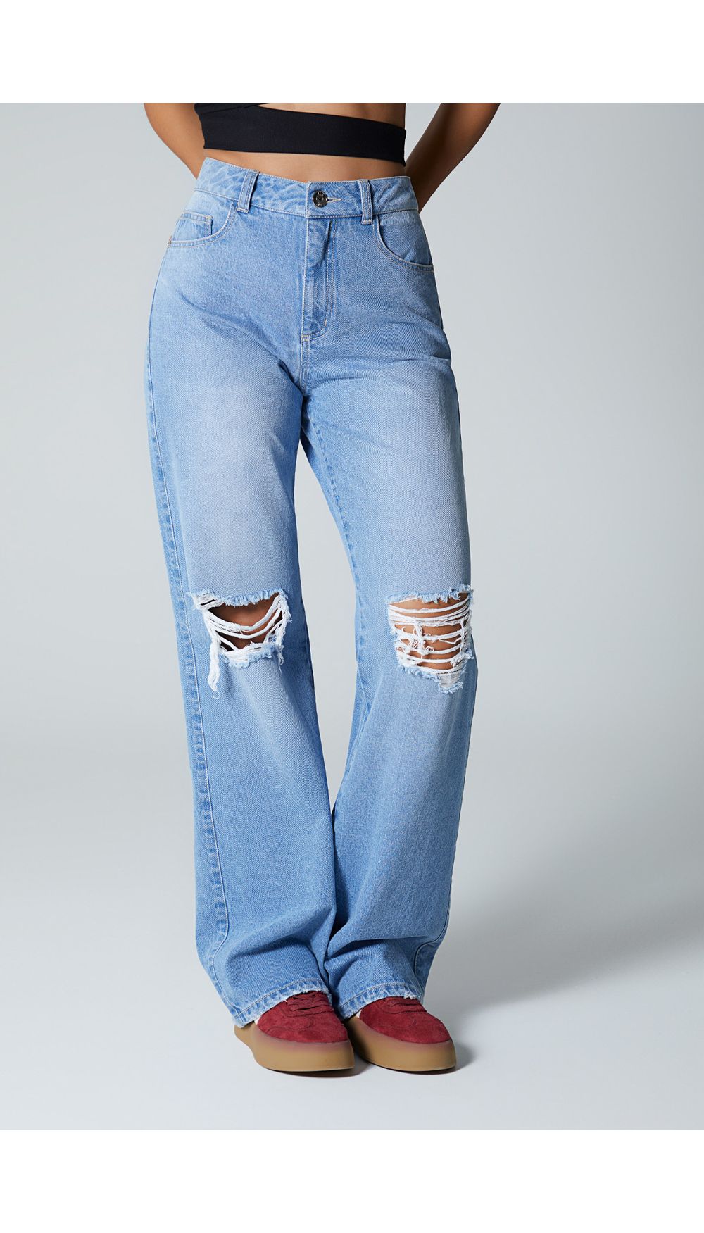 Jean para mujer  tiro alto recto con rot