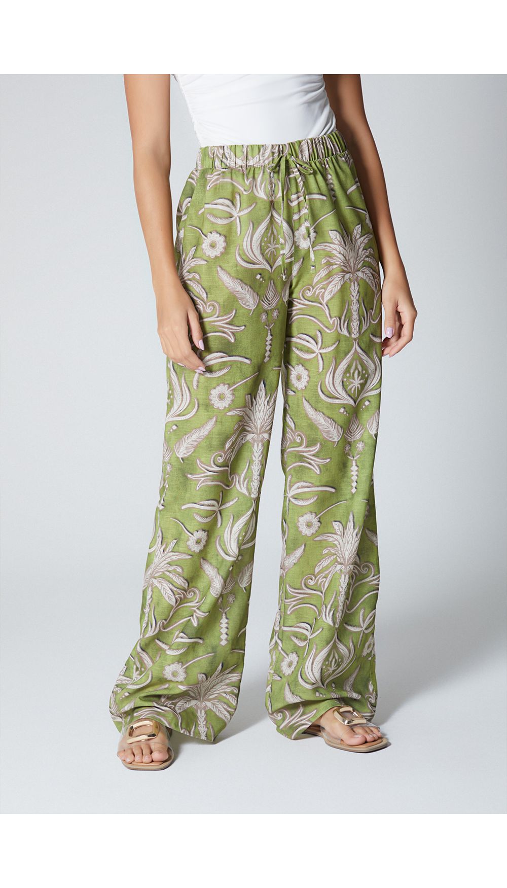 Pantalon tiro medio con pretina elastica para mujer