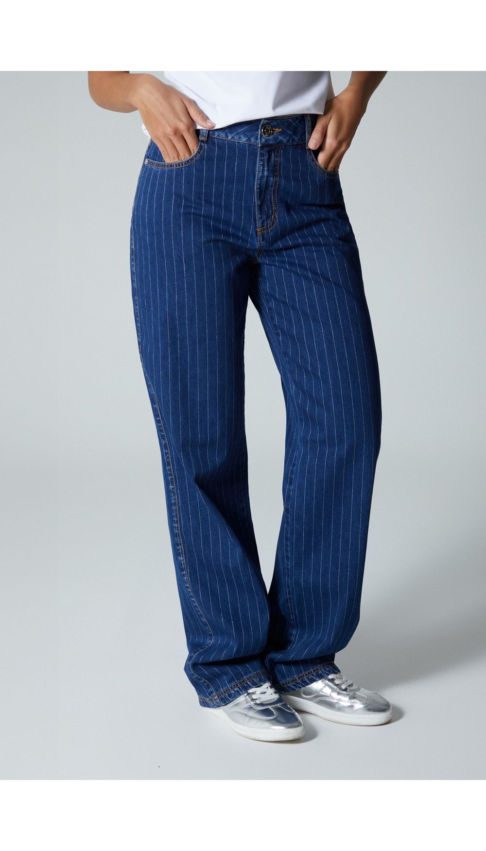 Jean para mujer  tiro alto recto con ray