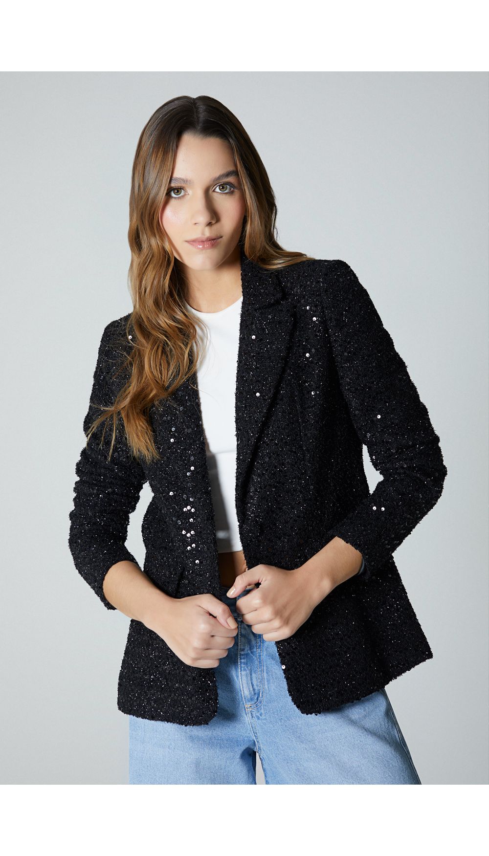 Blazer manga larga en tweed para mujer