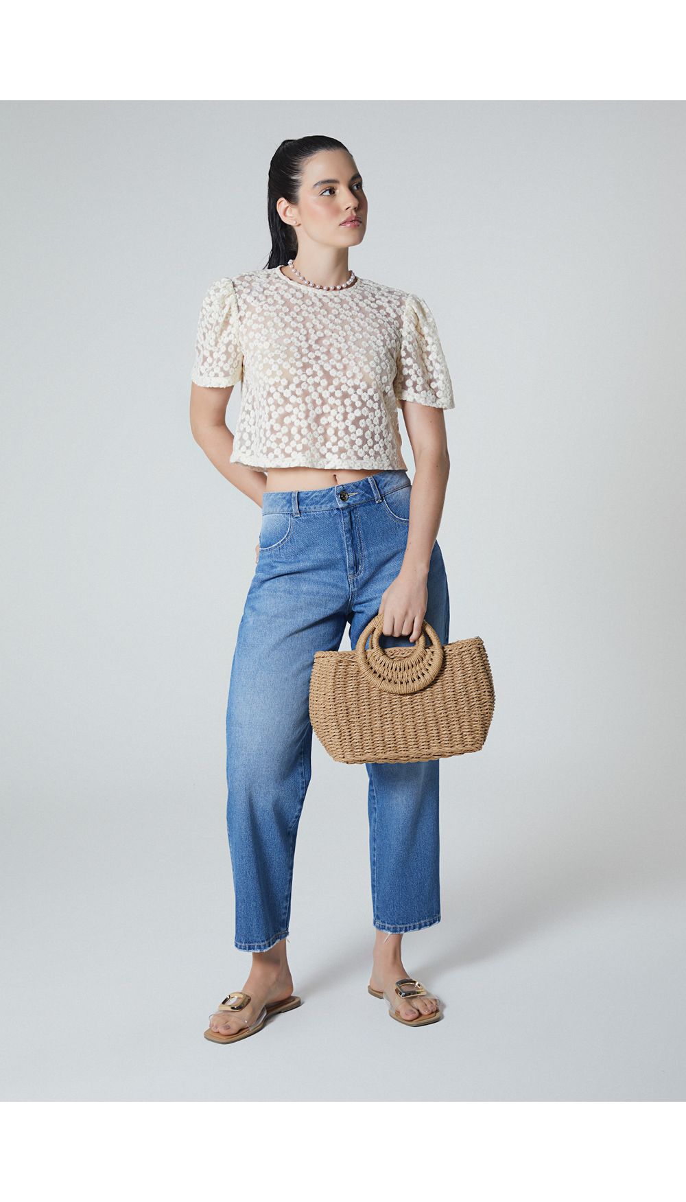 Jean para mujer  tiro alto con detalle e
