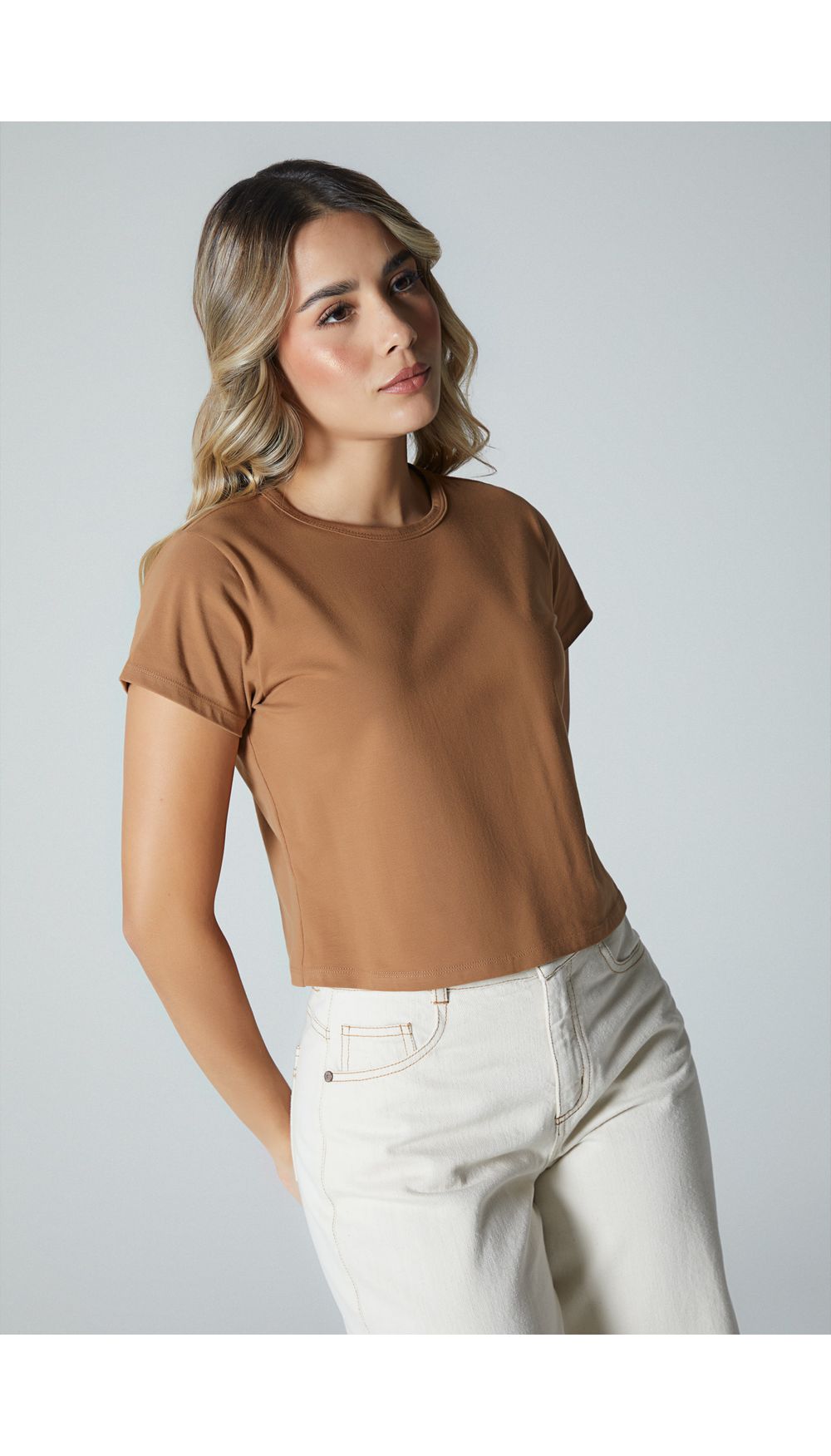 Camiseta manga corta largo crop para muj