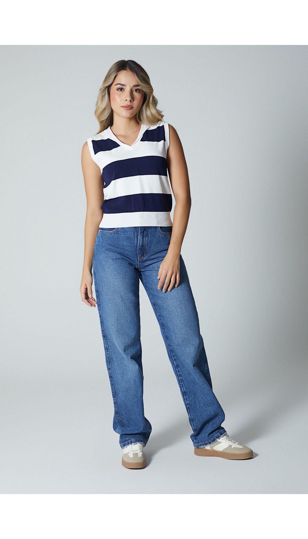 Blusa manga sisa tejida con cuello marin