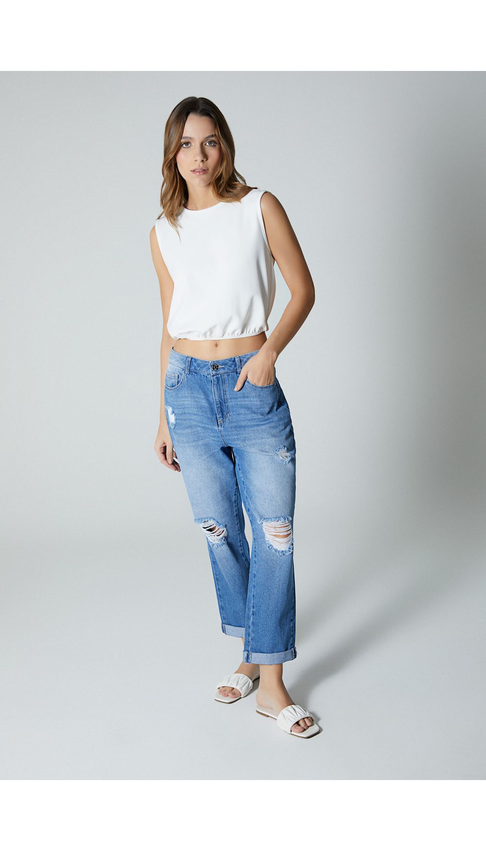 Jean boyfriend  rotos para mujer