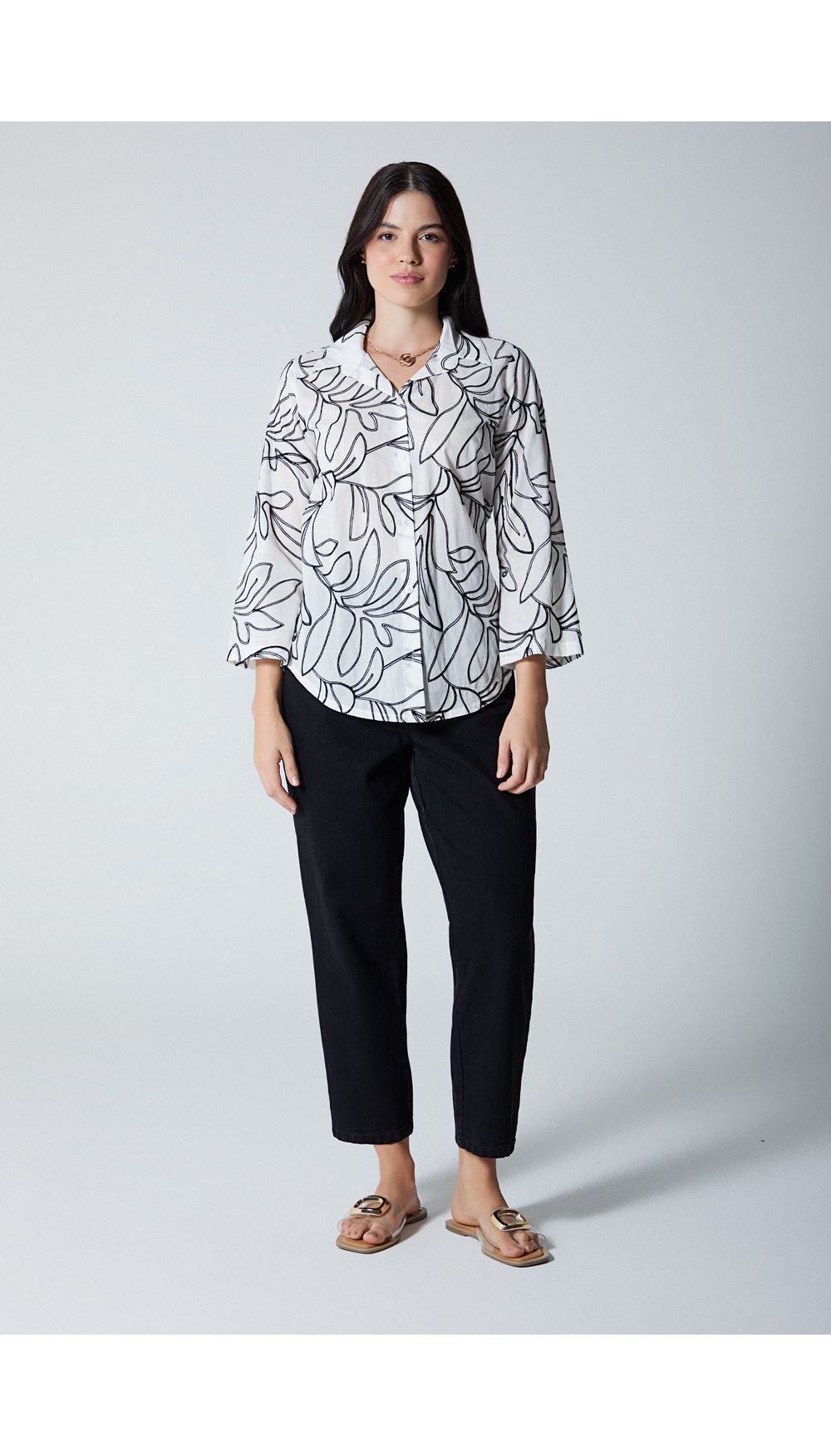 Blusa camisera para mujer manga tres cua