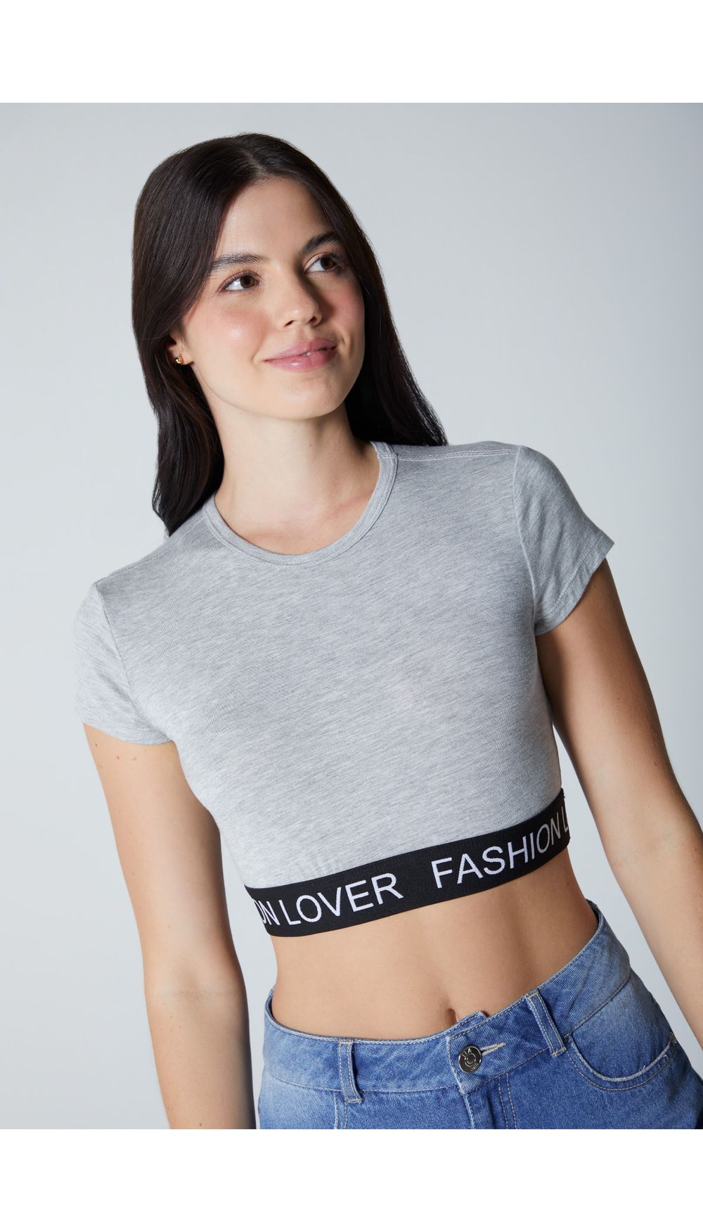 Blusa manga corta con elastico en dobladillo para mujer