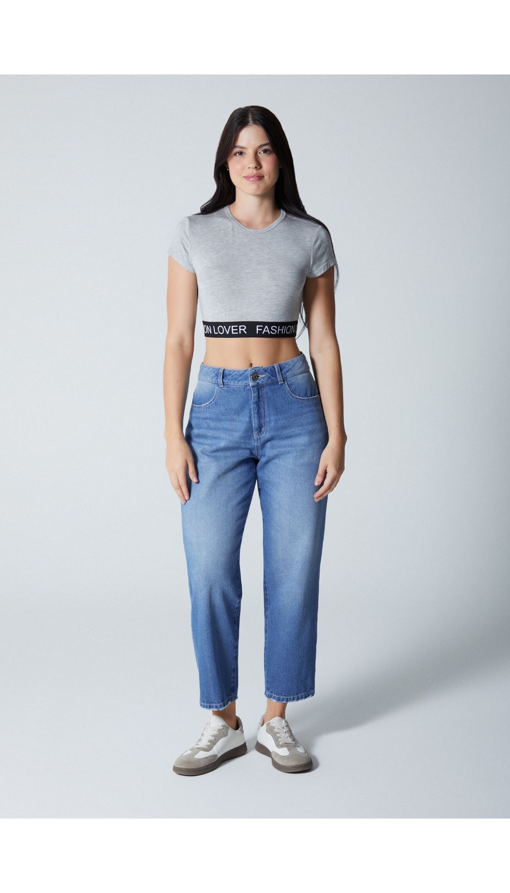 Blusa manga corta con elastico en dobladillo para mujer